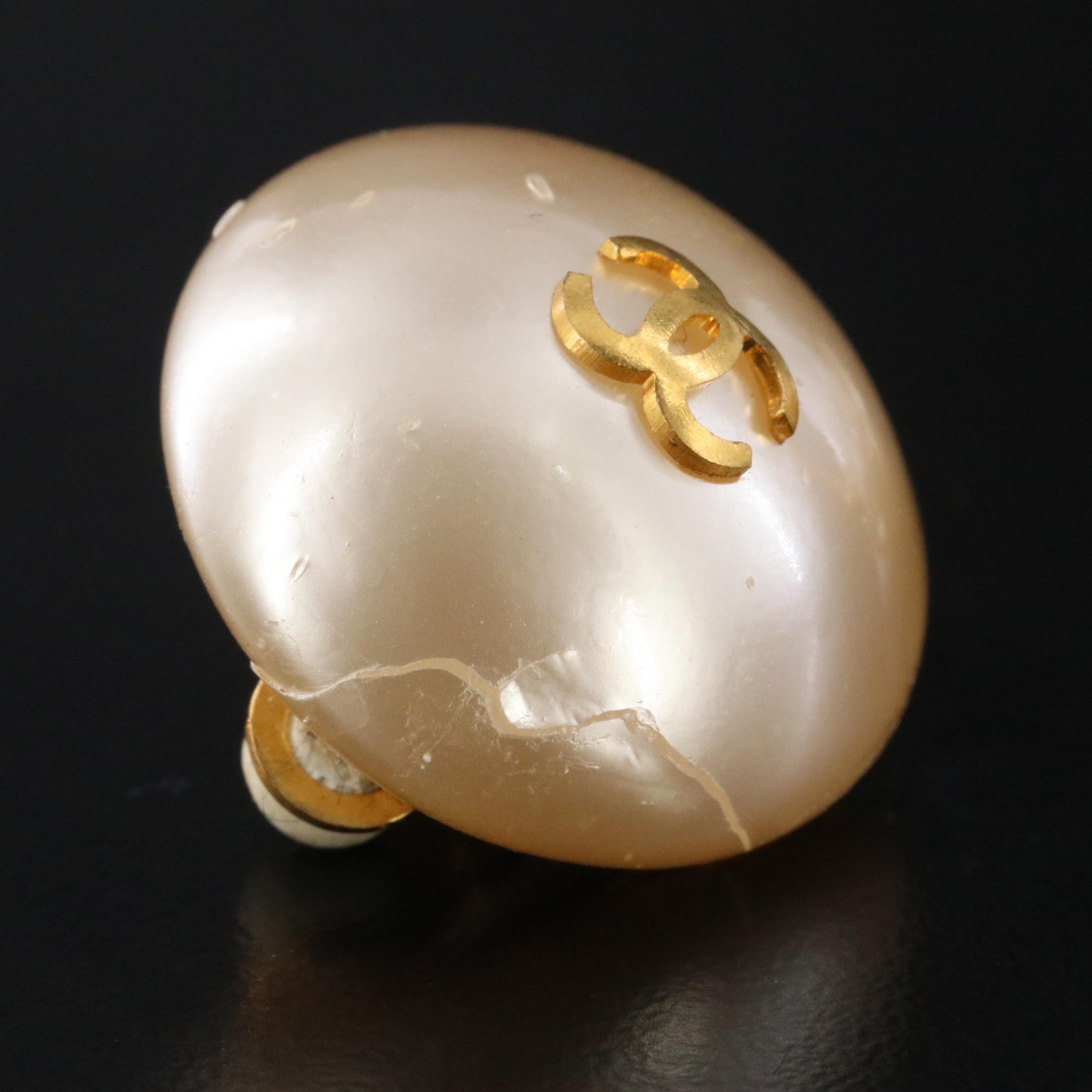 Chanel CC Faux Pearl Clip Earrings