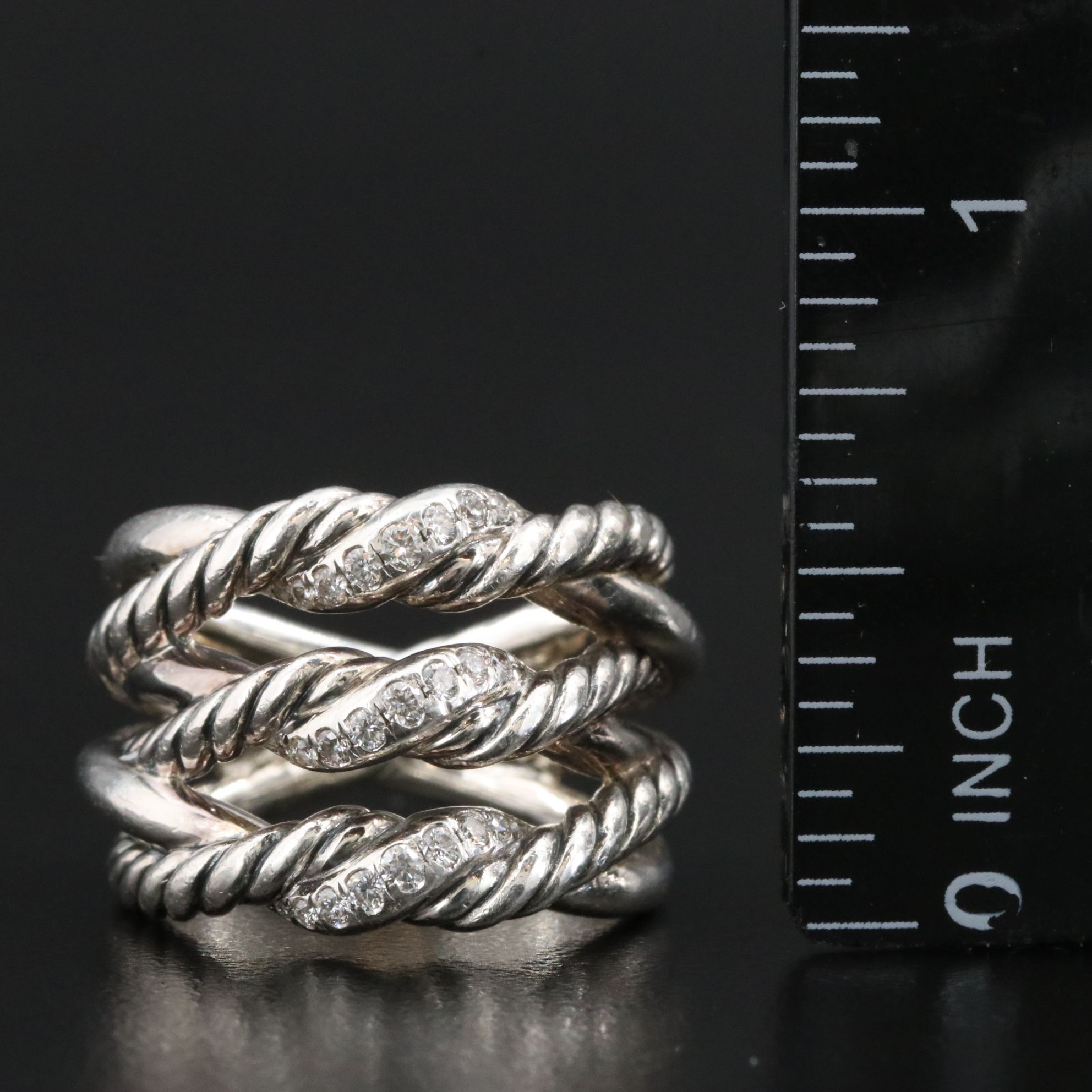 David Yurman Continuance Sterling and Diamond Triple Row Ring