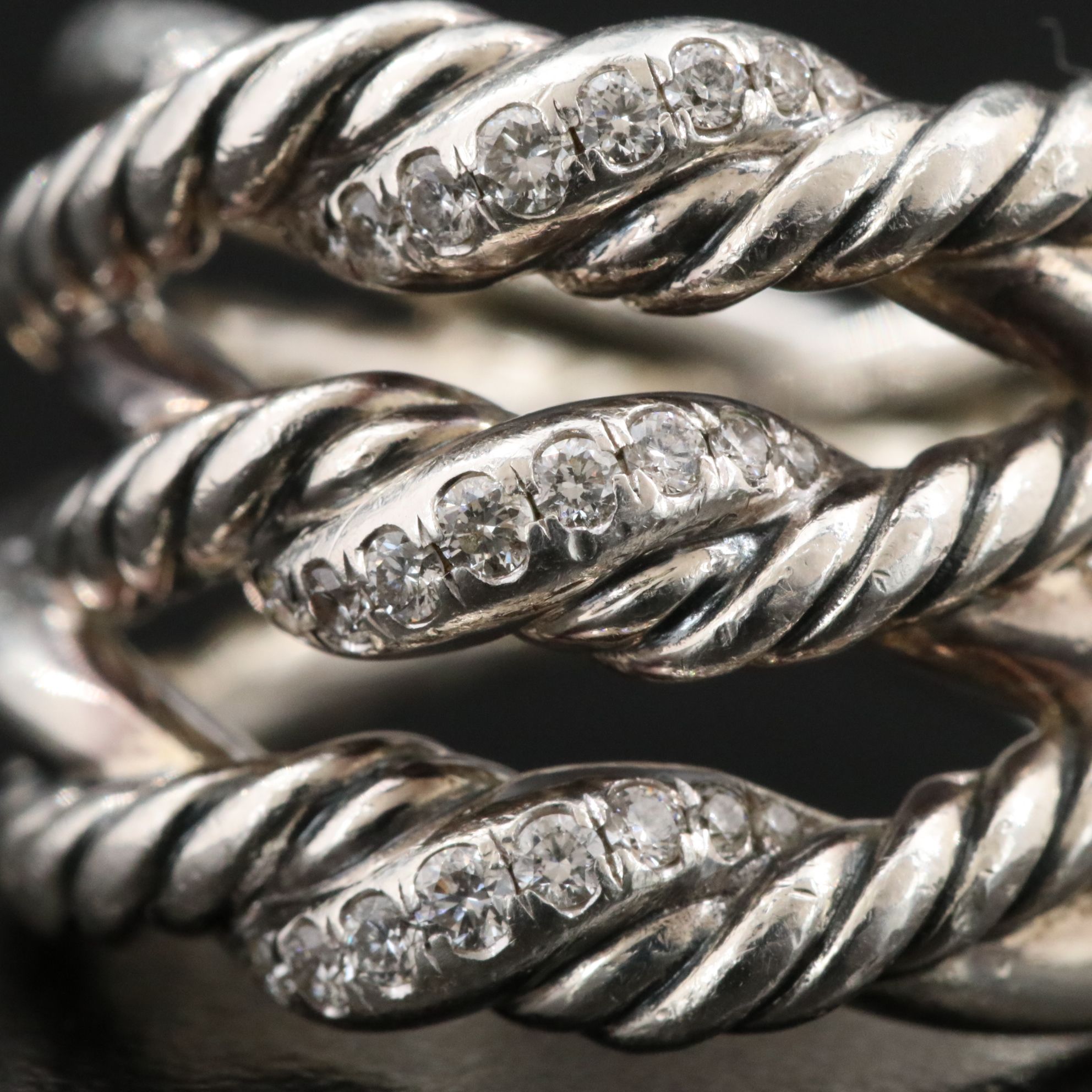 David Yurman Continuance Sterling and Diamond Triple Row Ring