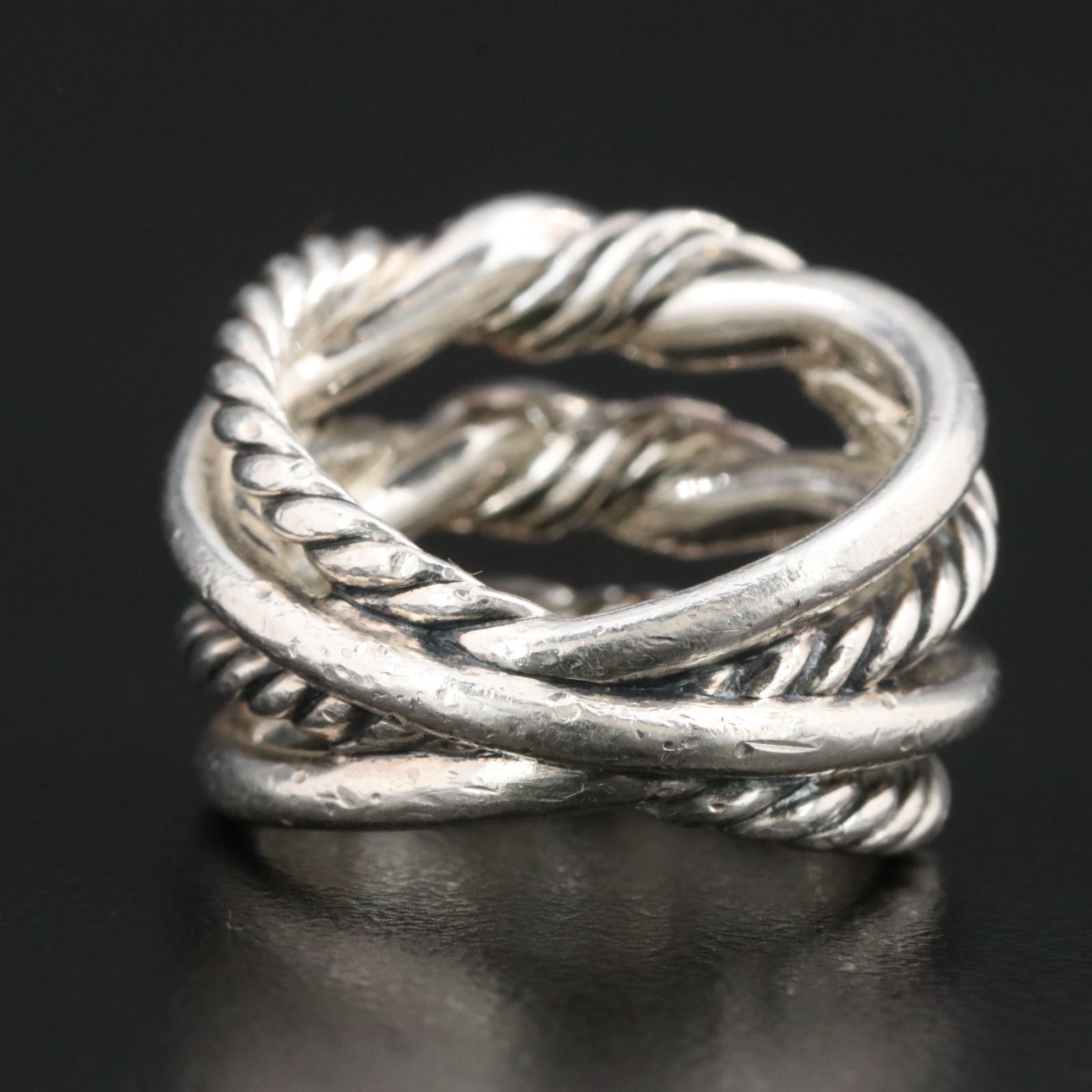 David Yurman Continuance Sterling and Diamond Triple Row Ring