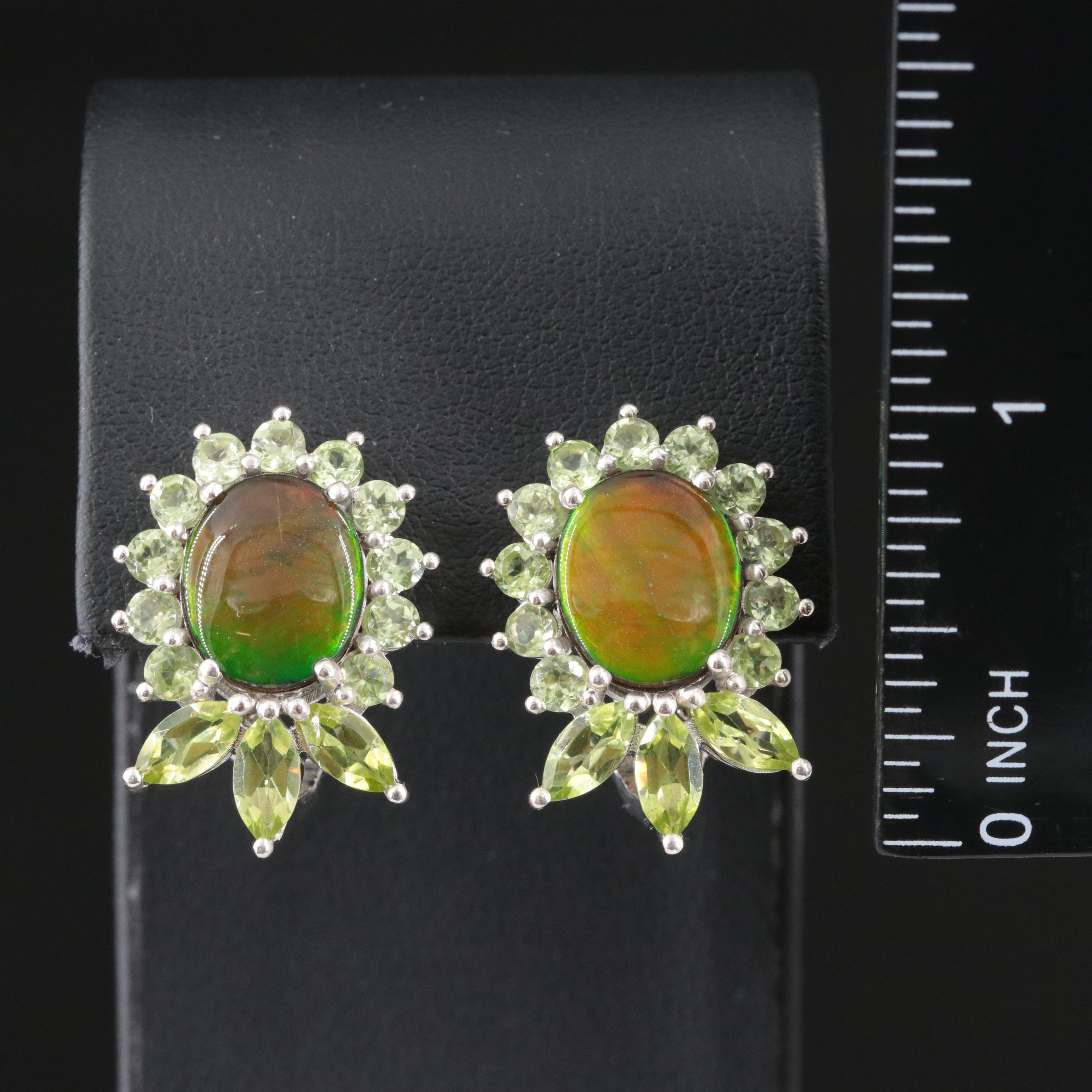 Sterling Ammolite Triplet and Peridot Drop Earrings