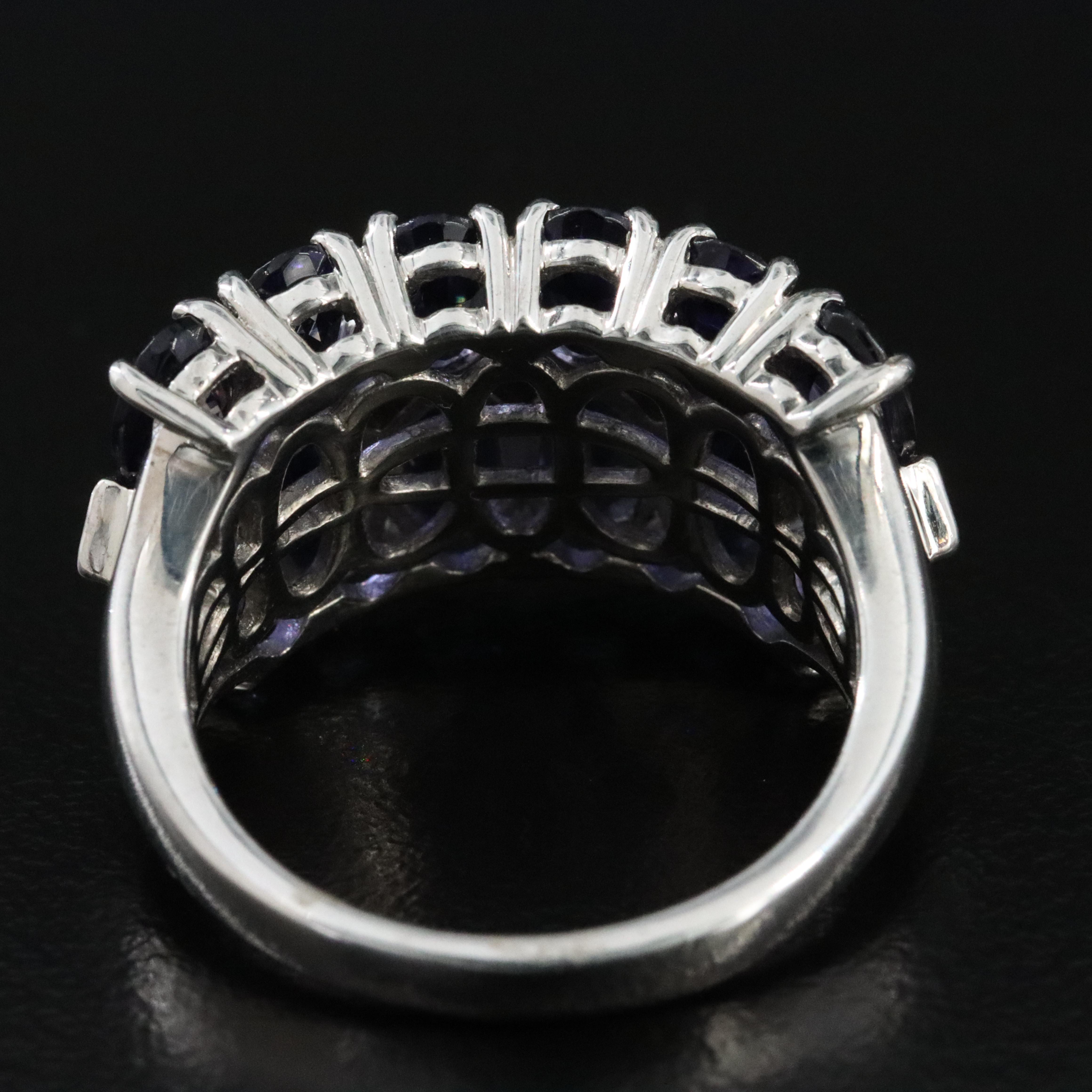 Sterling Iolite Fancy Blue Diamond Cluster Ring