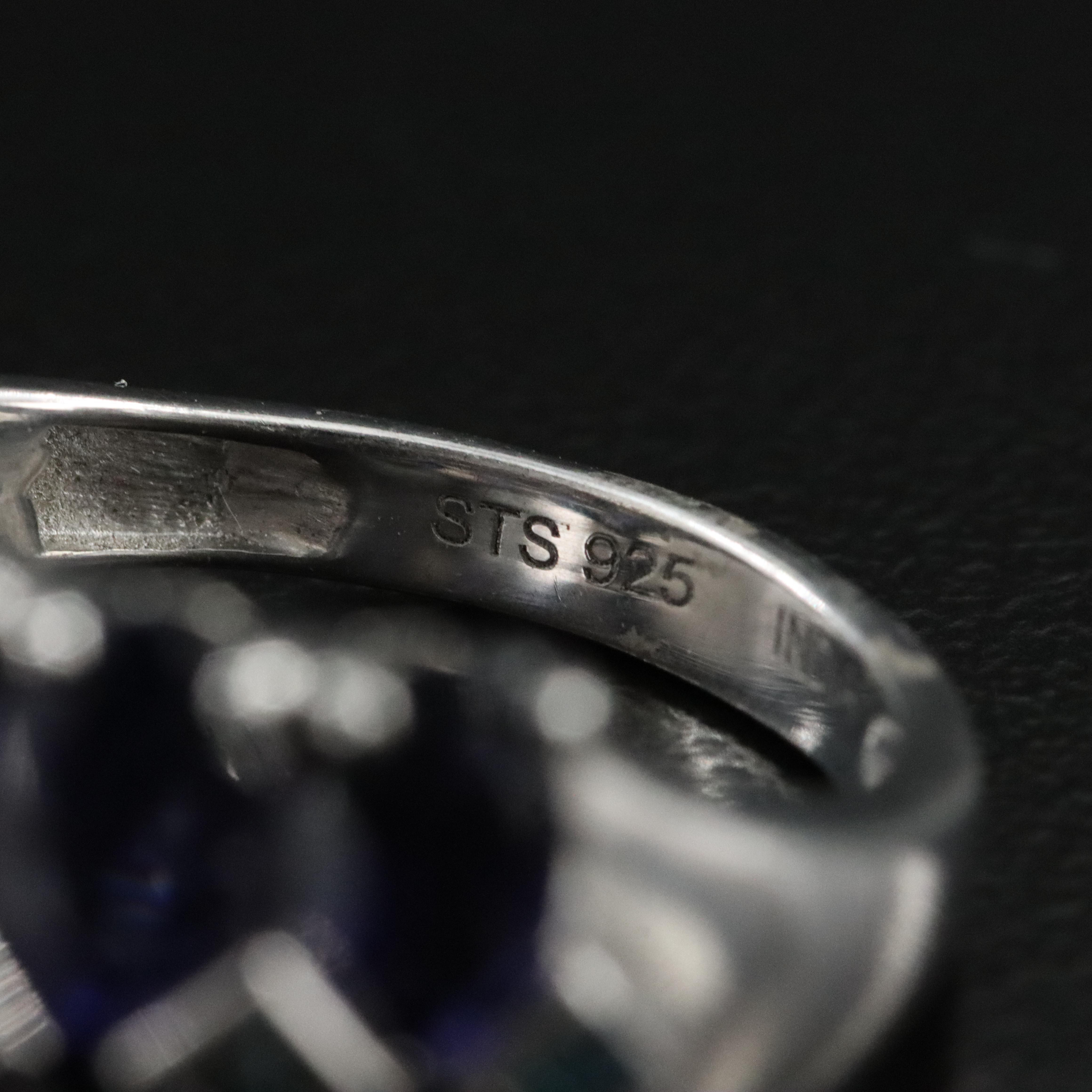 Sterling Iolite Fancy Blue Diamond Cluster Ring