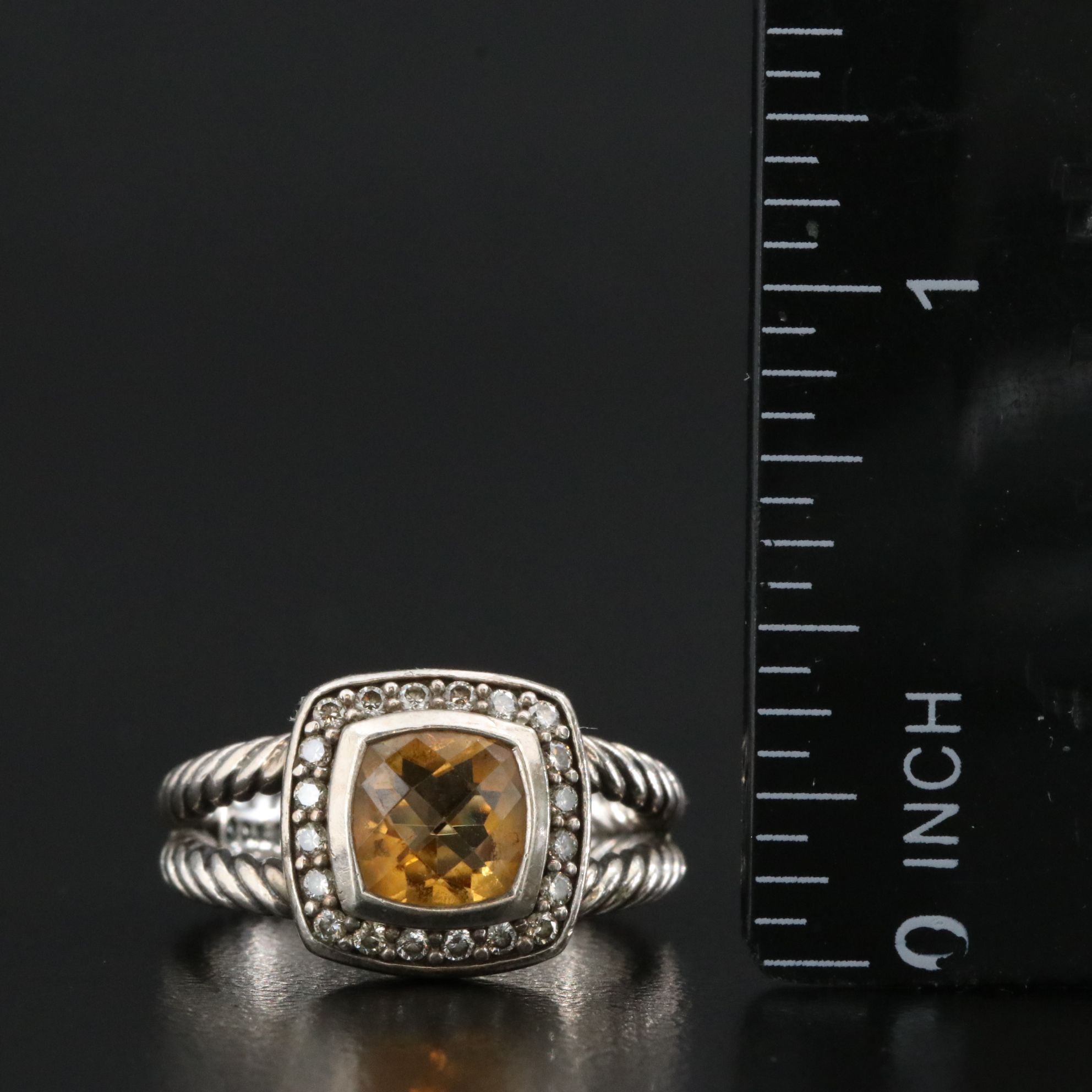 David Yurman Albion Sterling Citrine and Diamond Ring