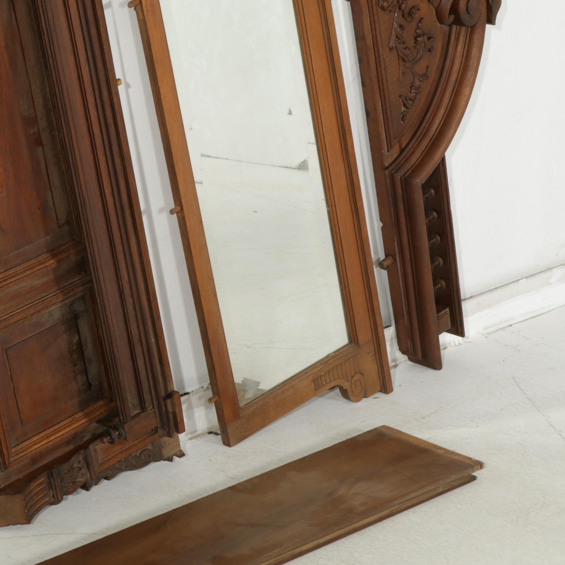 Carved Wood and Mirrored Door Architectural Salvage