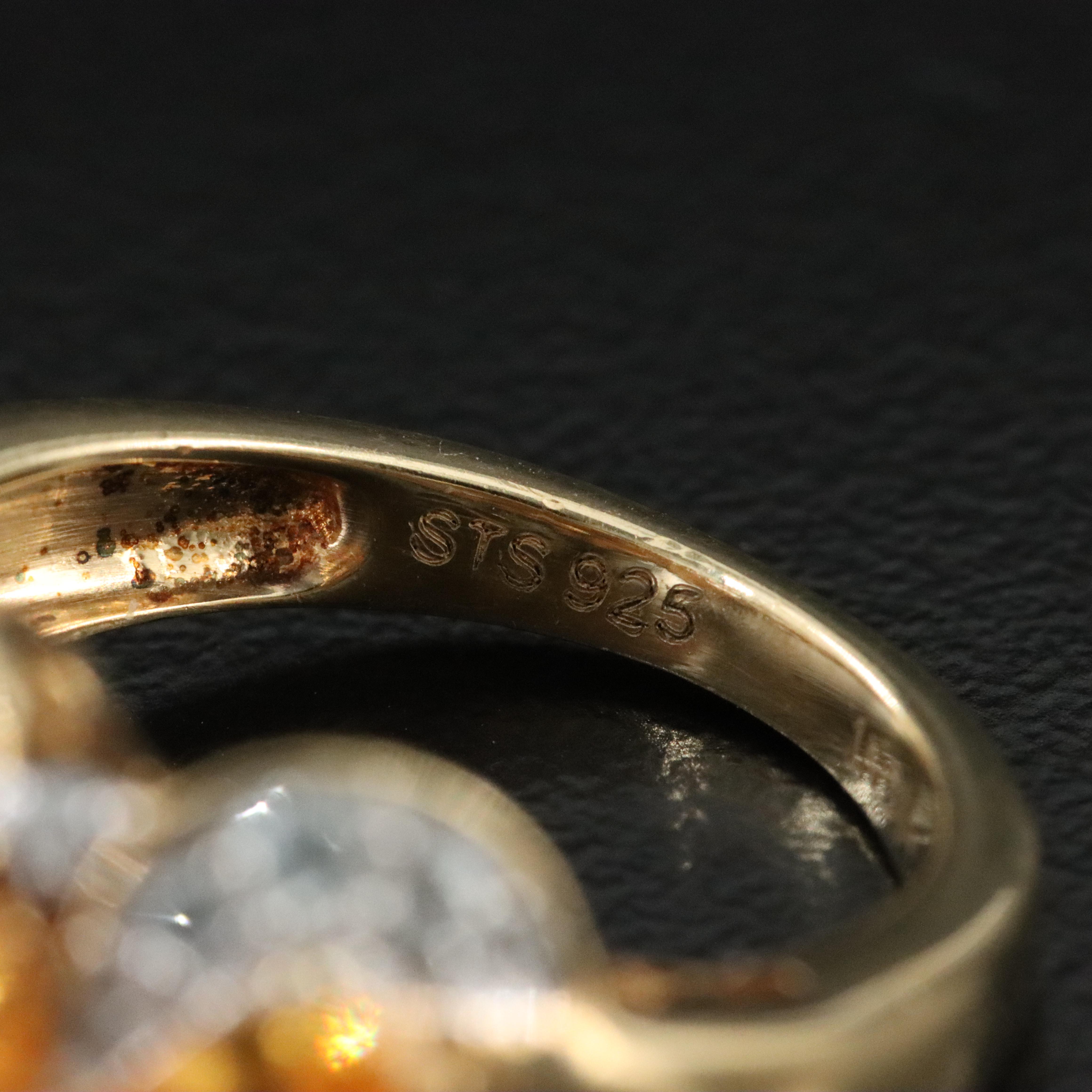 Sterling Citrine, Garnet and White Topaz Floral Cluster Ring