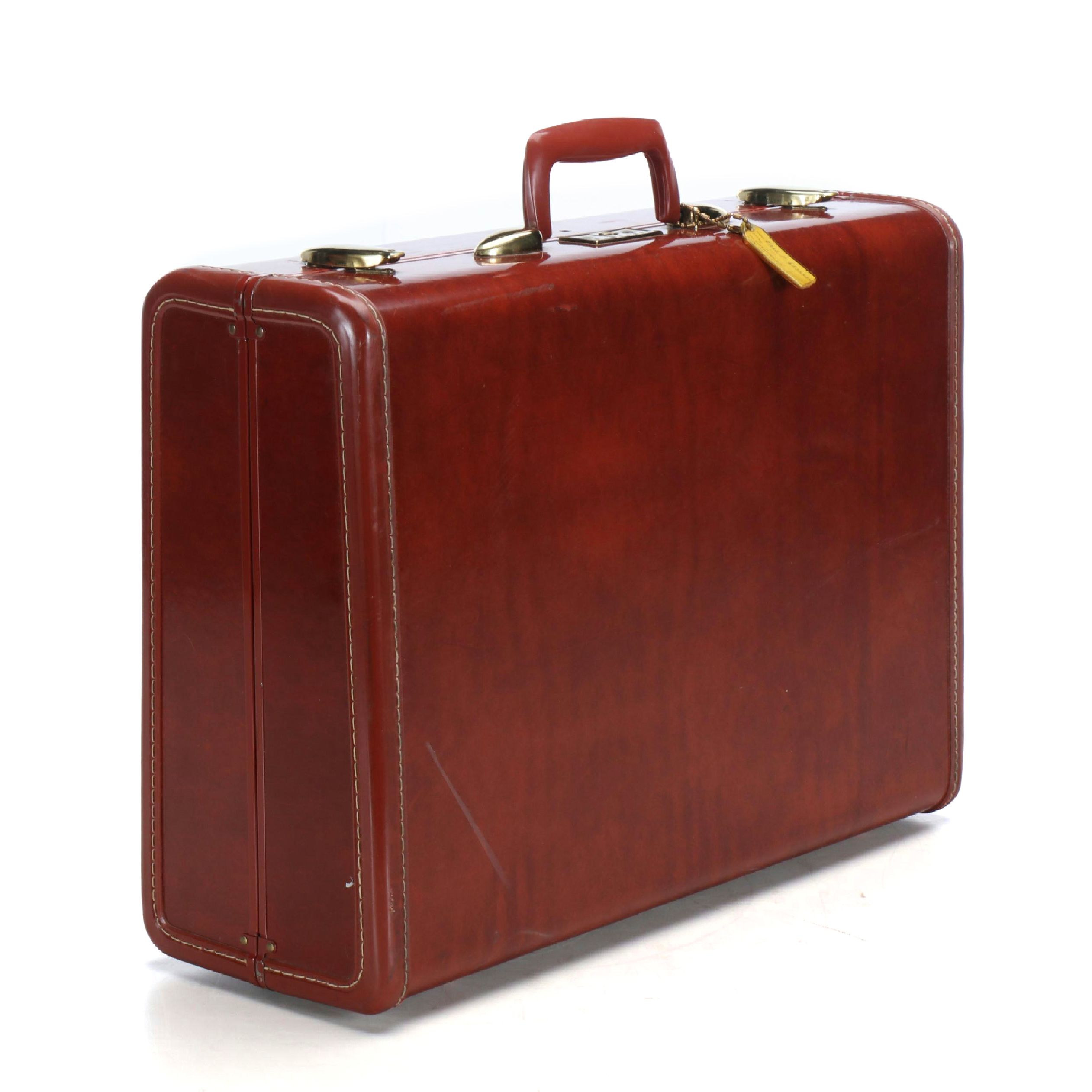 Samsonite Brown Vinyl Handheld Luggage with Brass Hardware