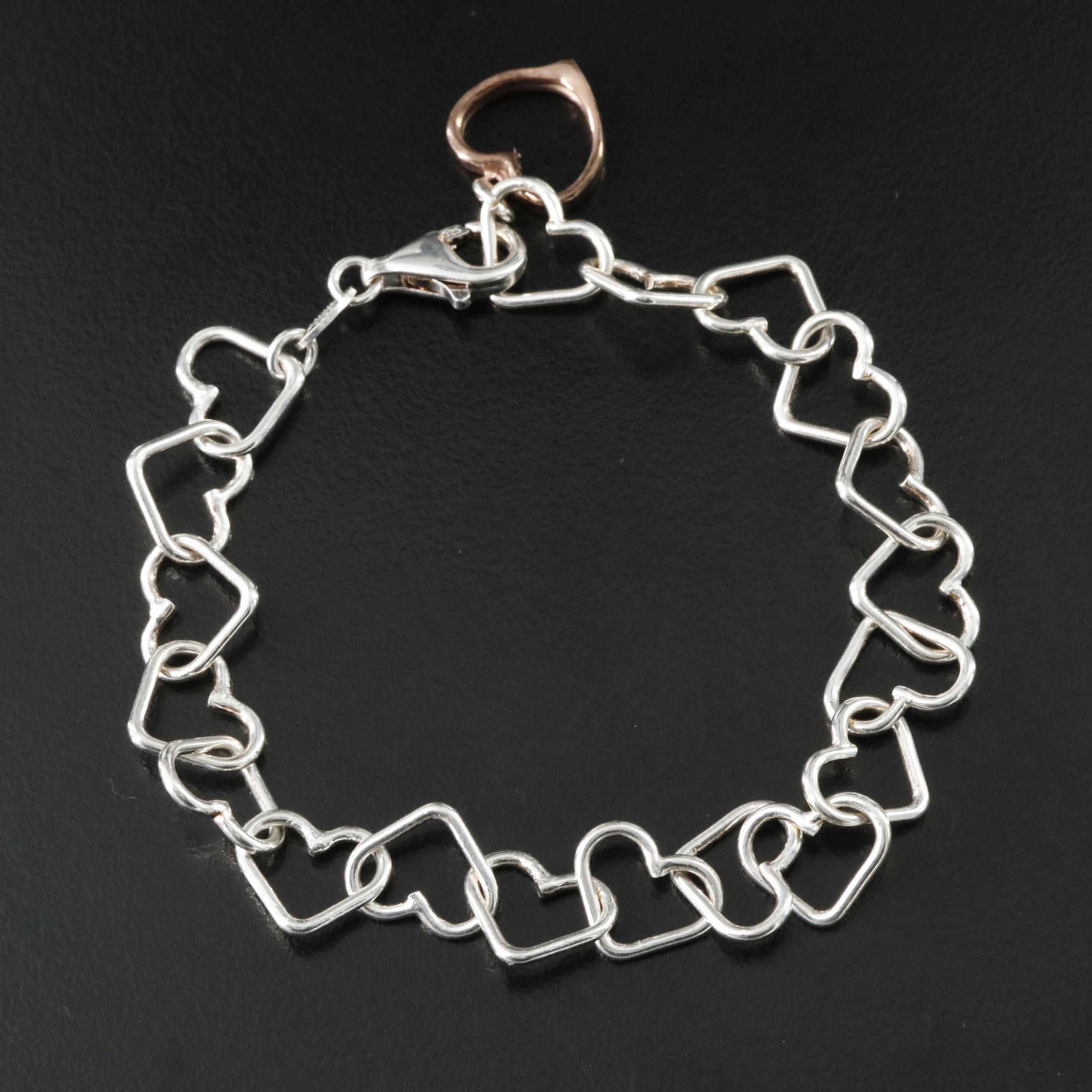Italian Milor Sterling Heart Link Bracelet