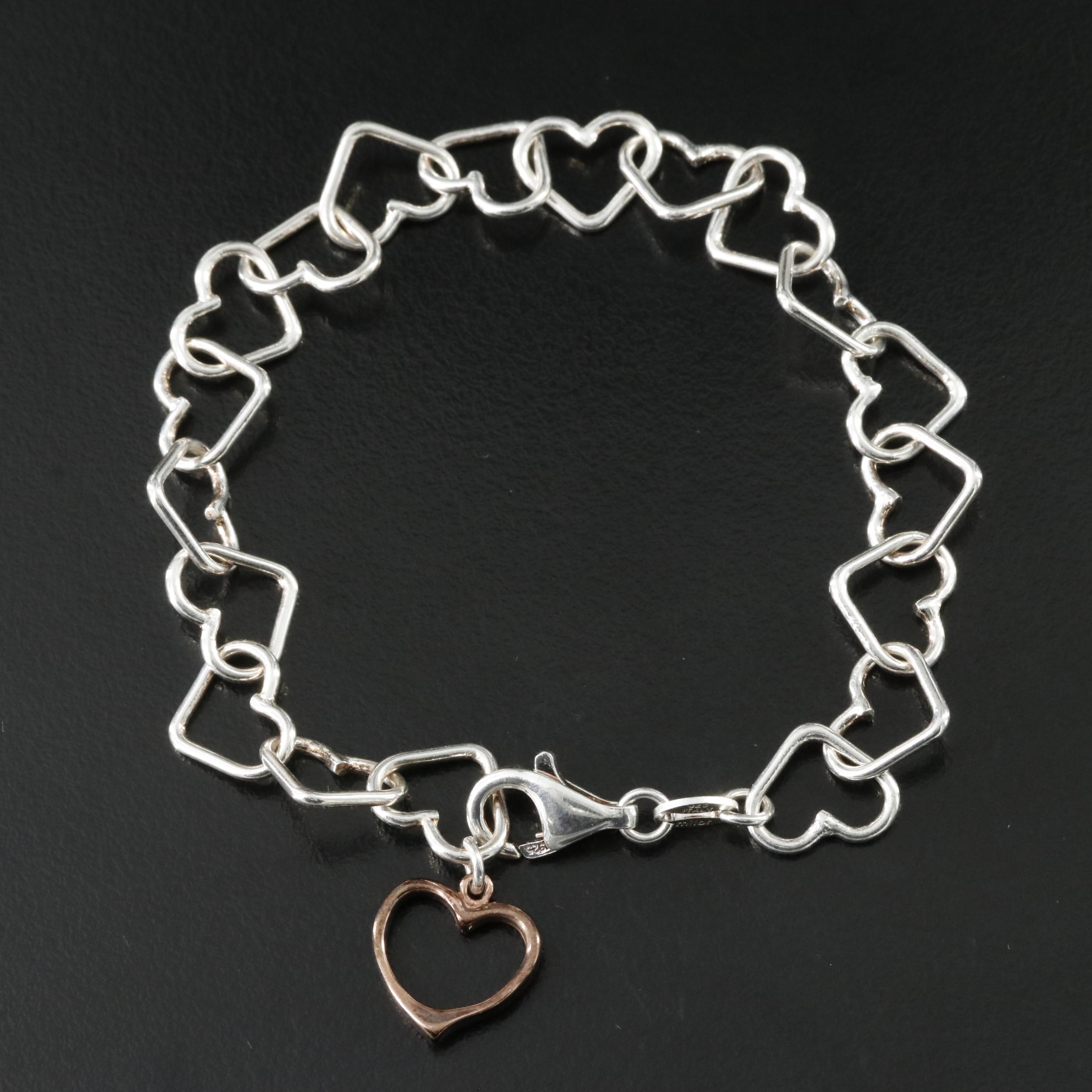 Italian Milor Sterling Heart Link Bracelet