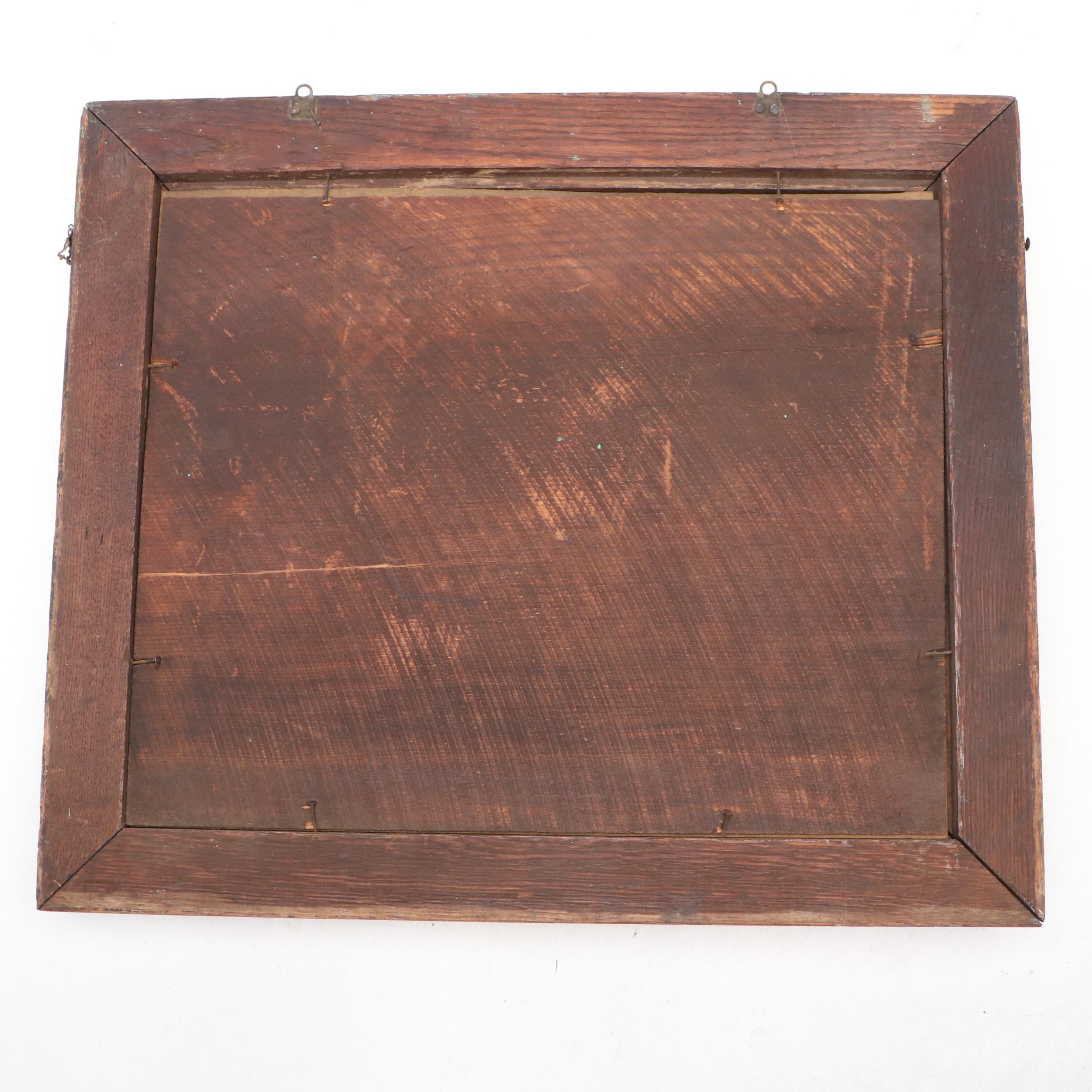 Victorian Carved Oak and Painted Tin Wall Pocket, Late 19th Century