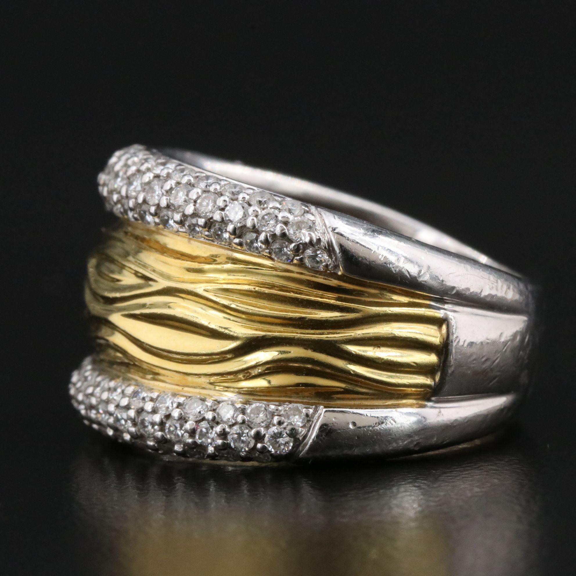 Spark Creations 18K Two Tone 1.40 CTW Diamond Faux Bois Ring