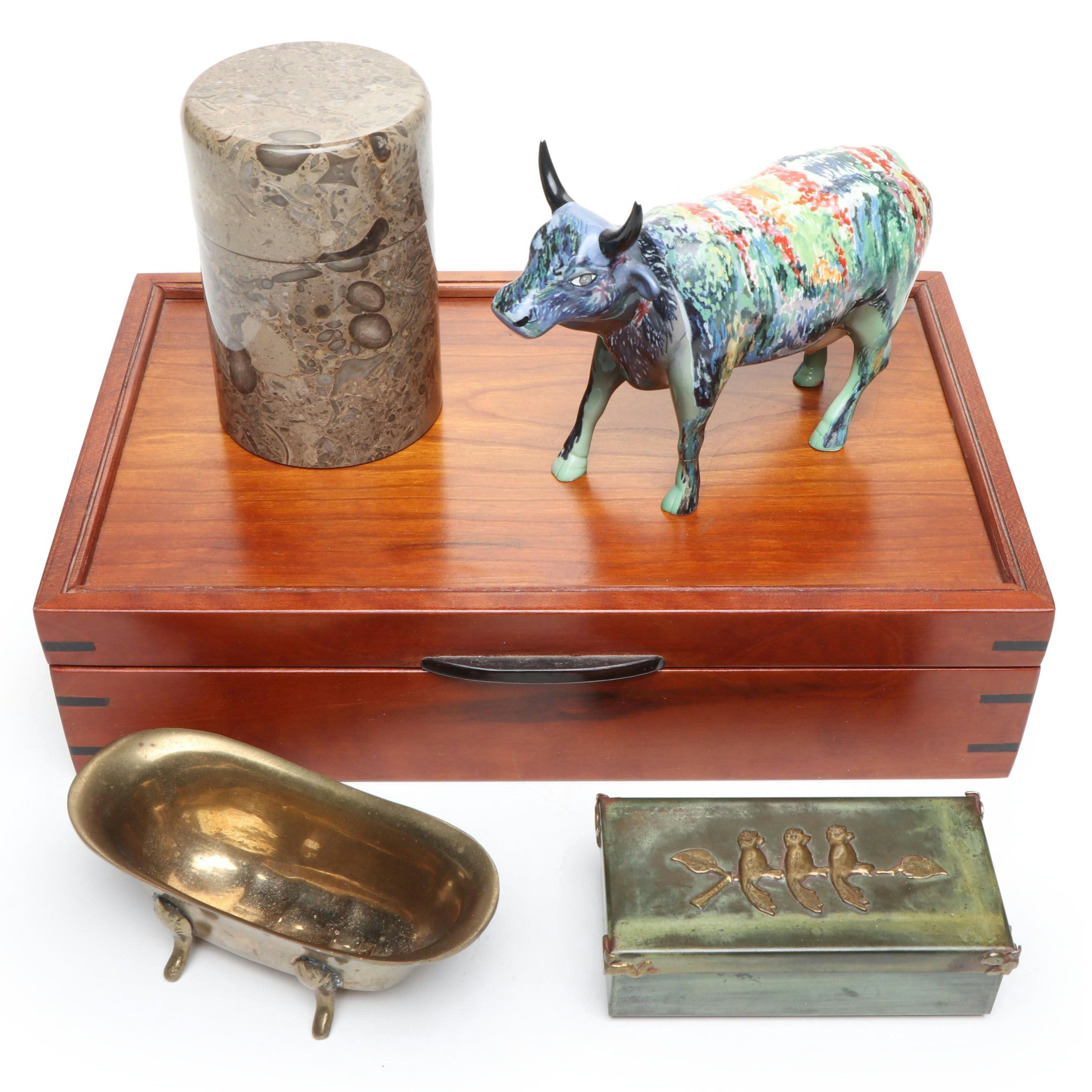 Westland "Moonet" Cow Parade Figurine with Decorated Boxes and Other Décor