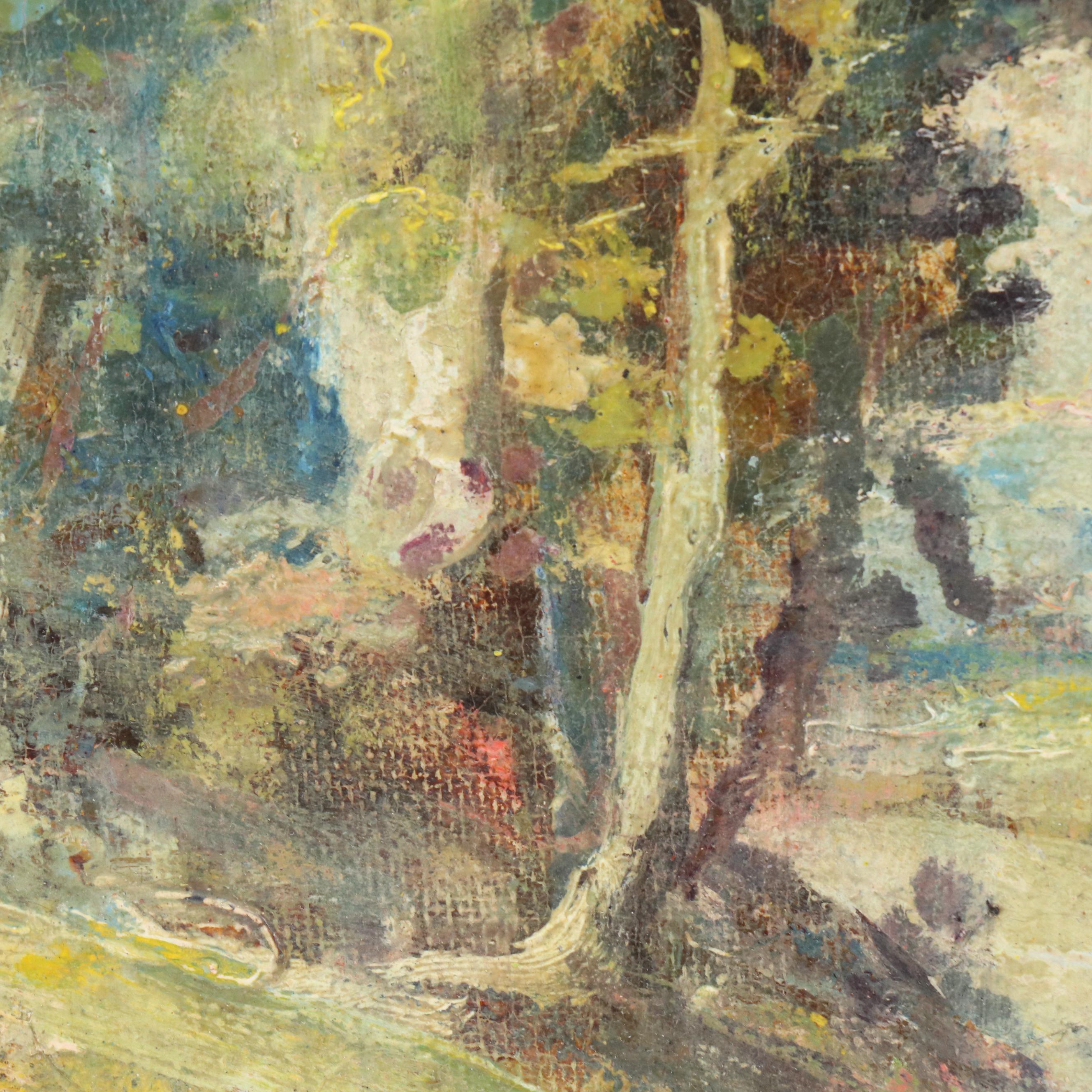 Landscape Oil Painting of Tree Next to Rural Road, Mid-20th C.