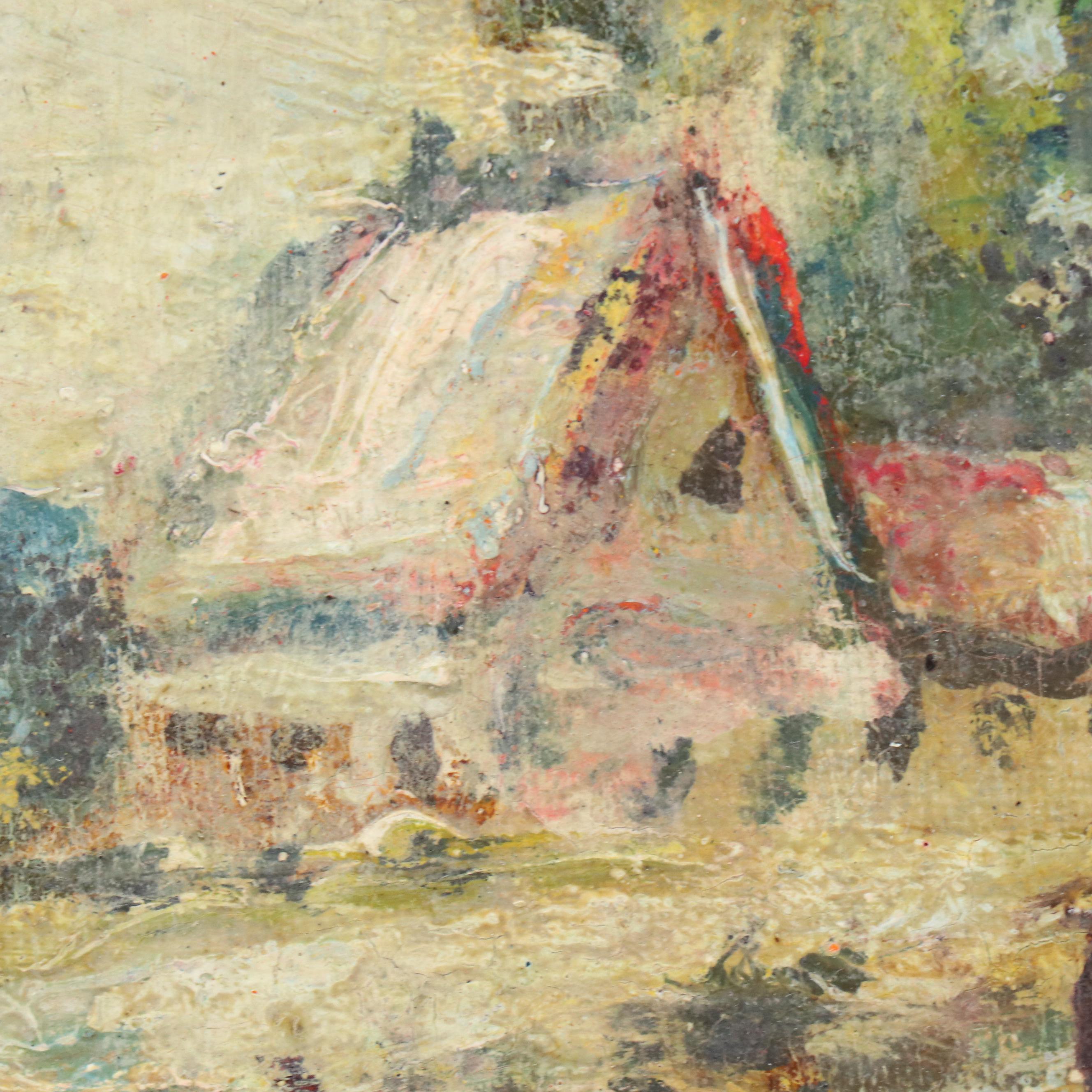 Landscape Oil Painting of Tree Next to Rural Road, Mid-20th C.