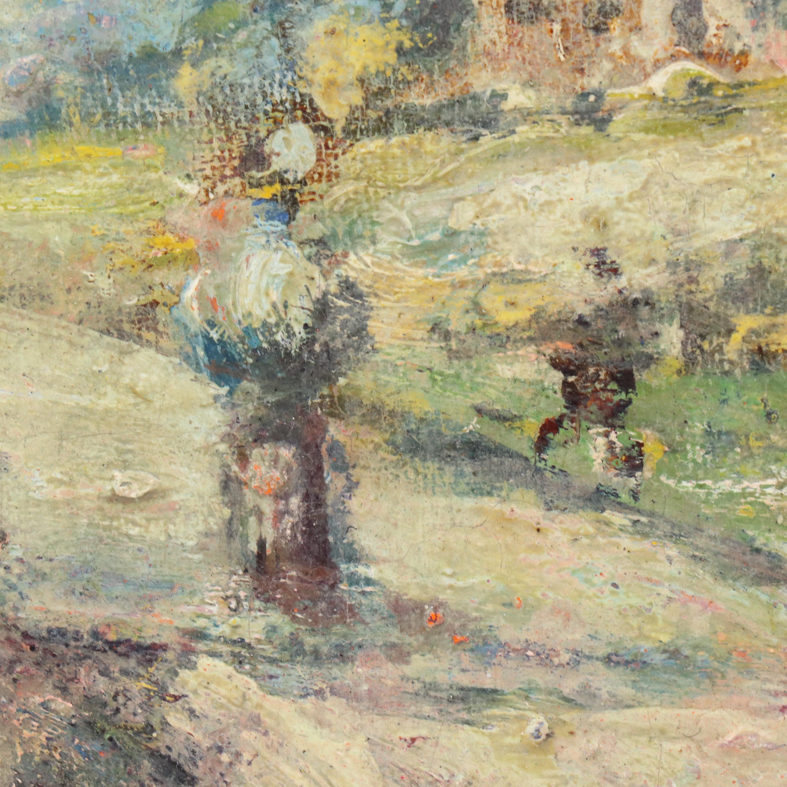 Landscape Oil Painting of Tree Next to Rural Road, Mid-20th C.