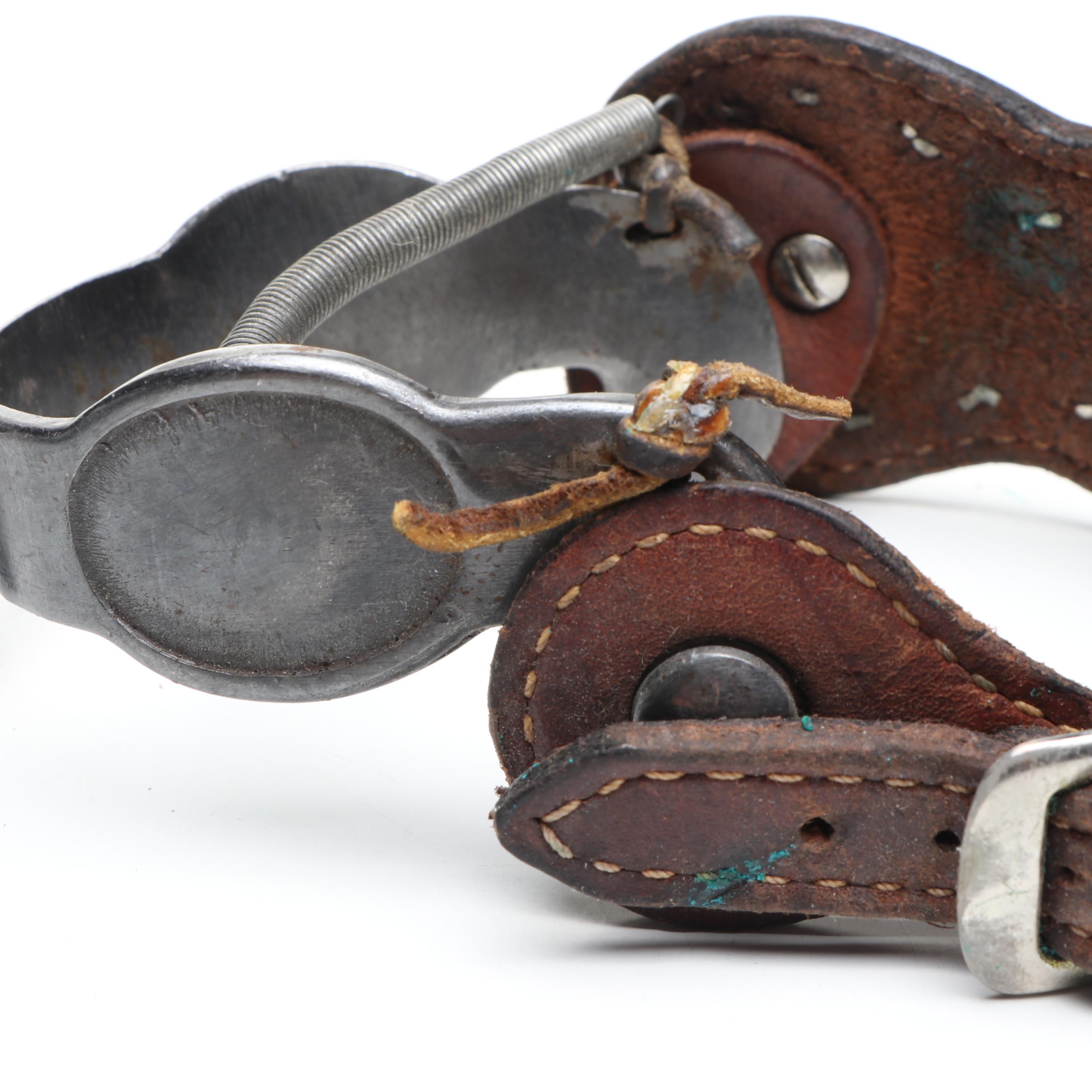 Vintage Western Spurs with Etched Floral Concho Ornamentation