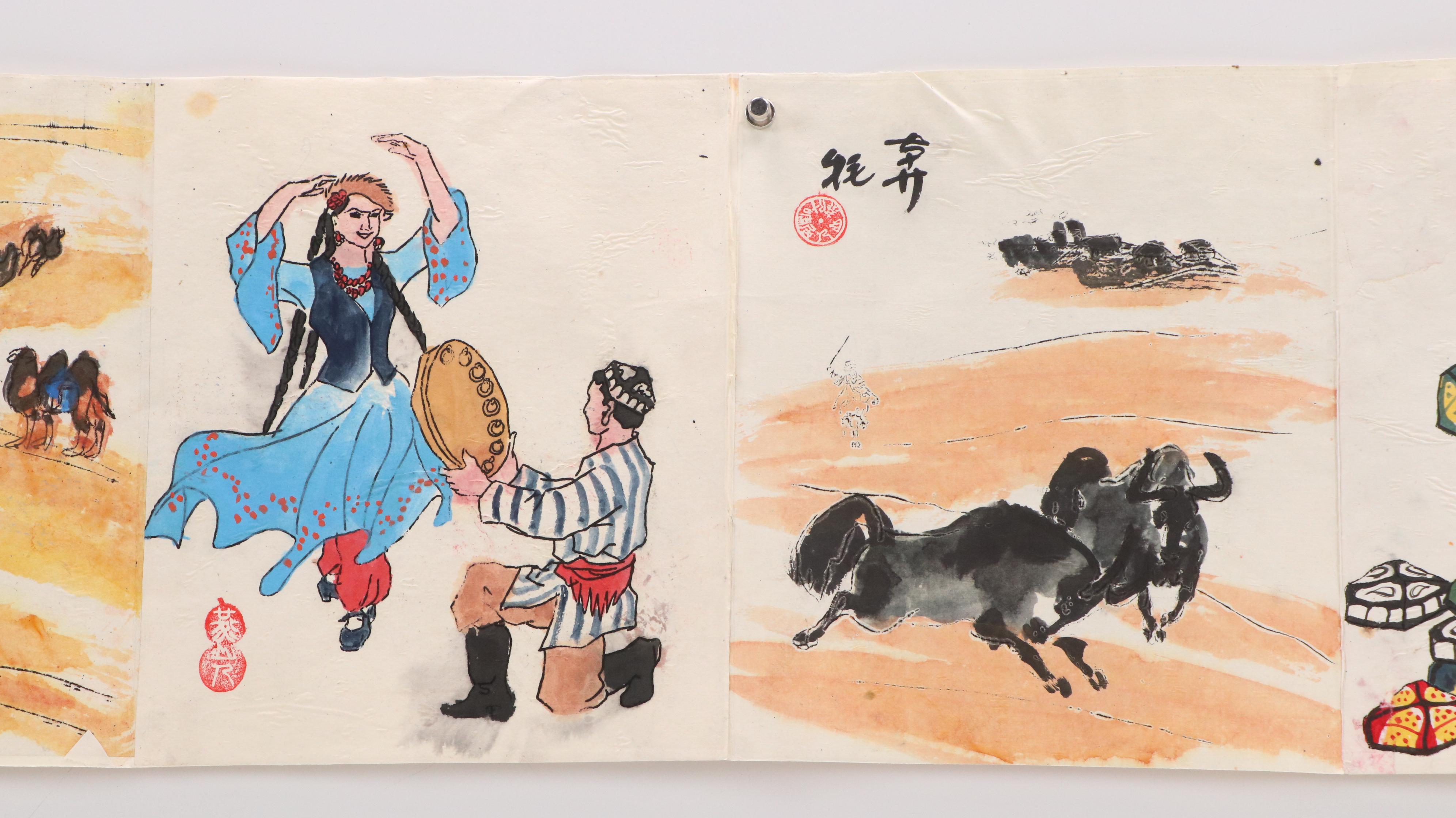 Chinese Hand-Painted Accordion-Folded Album