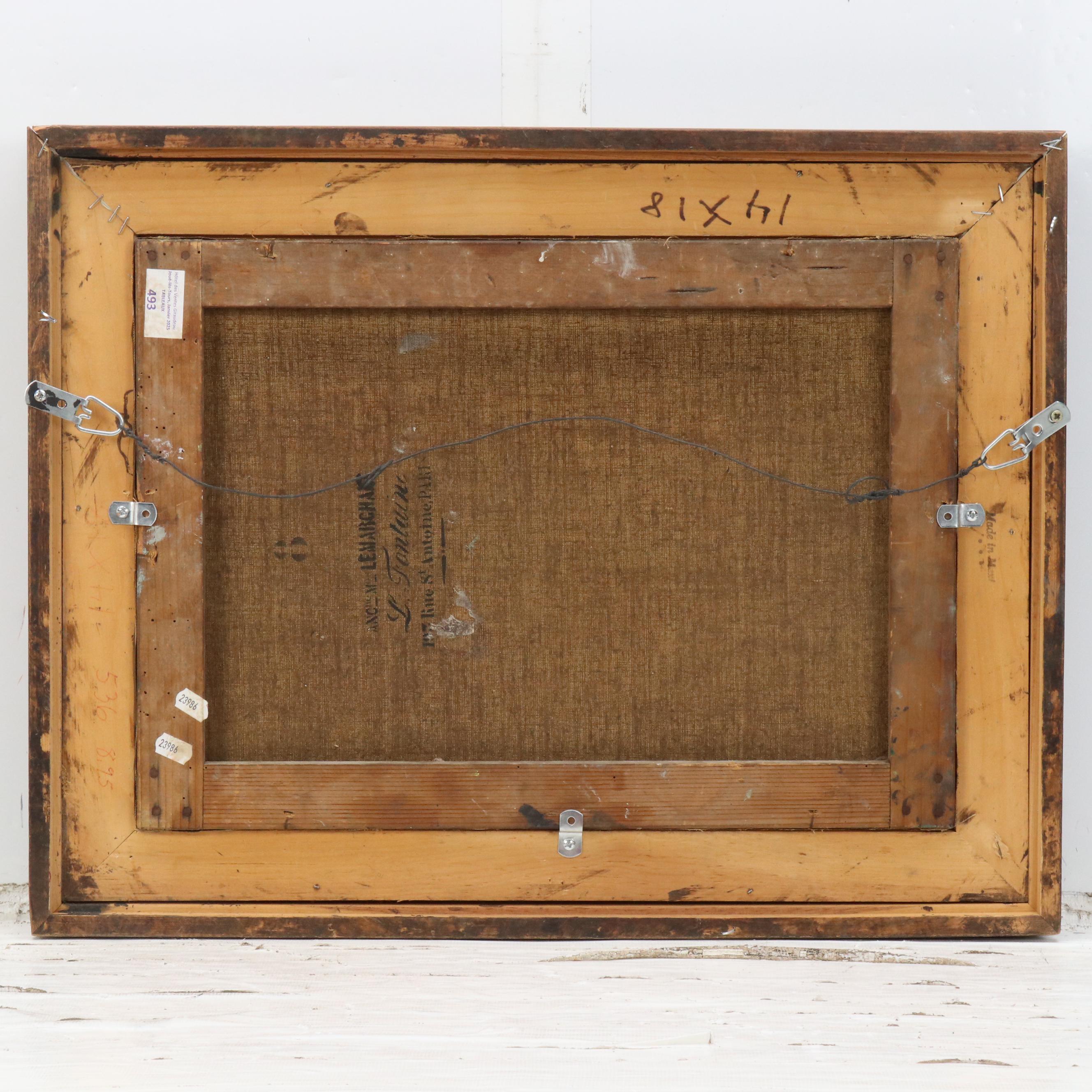 A. Viverge Landscape Oil Painting of Water Bearer at Pond, 1896