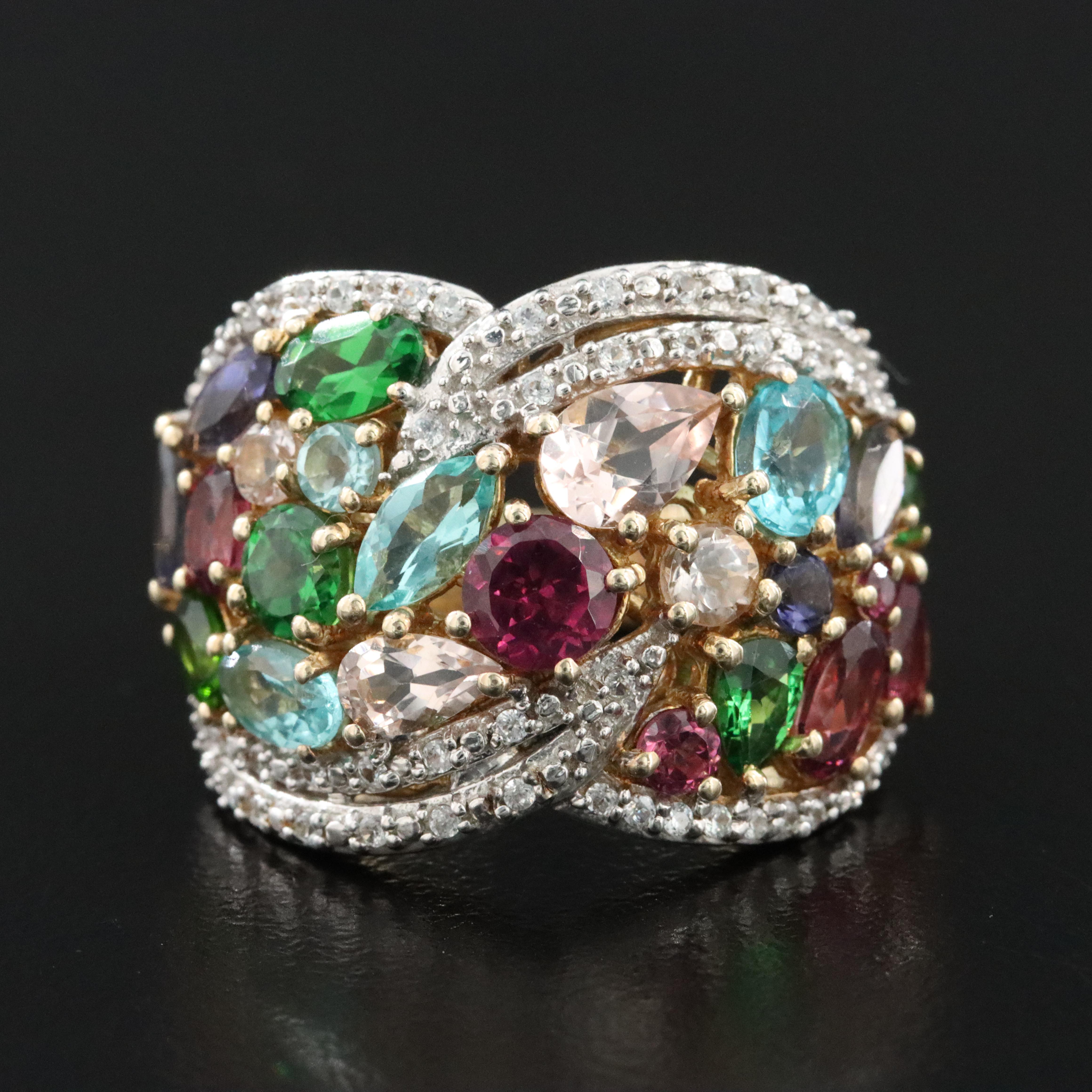 Sterling Garnet, Topaz and Diopside Cluster Ring