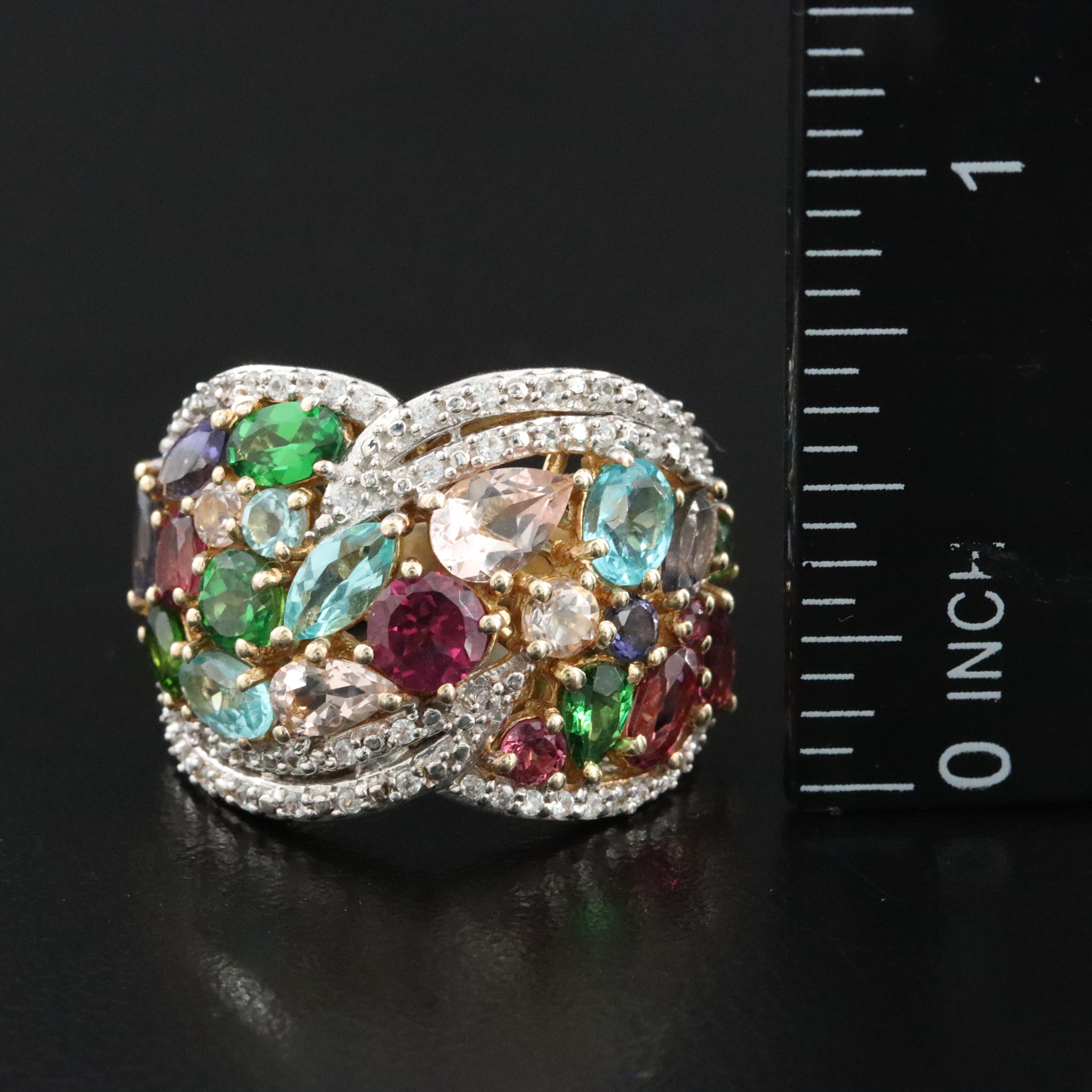 Sterling Garnet, Topaz and Diopside Cluster Ring