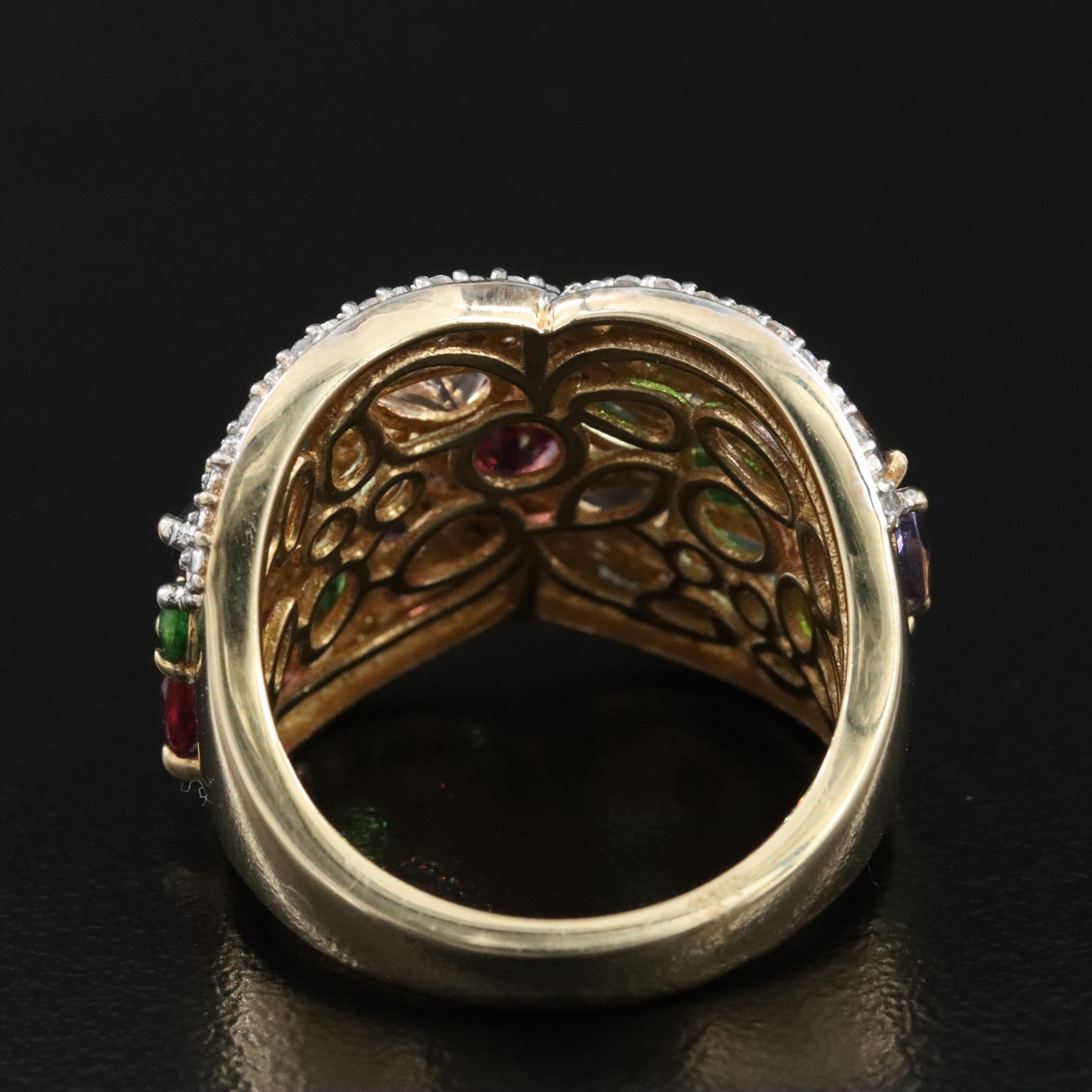 Sterling Garnet, Topaz and Diopside Cluster Ring