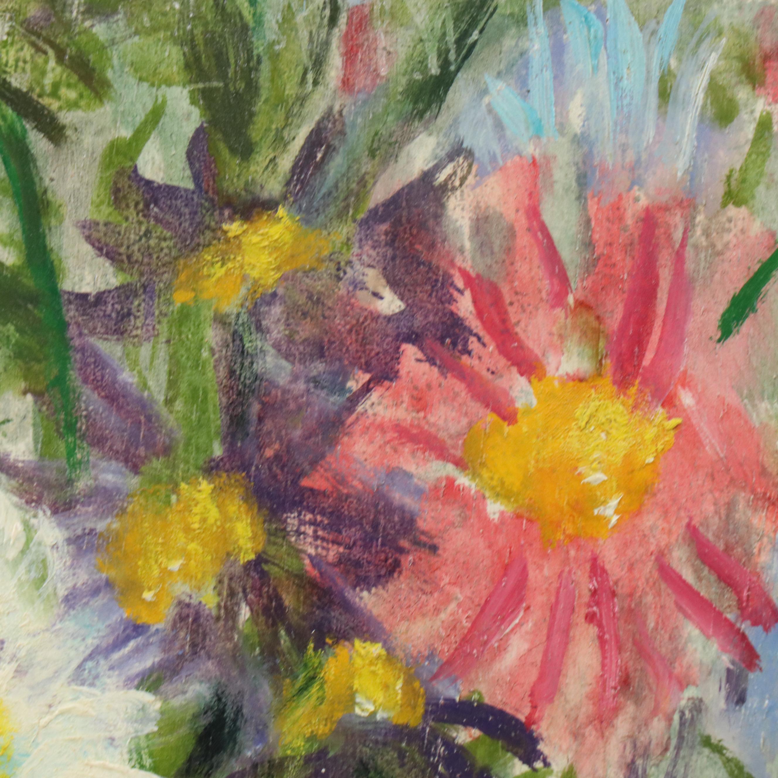 Paul Hubay Still Life Oil Painting of Daisies in Jug, Mid to Late 20th C.