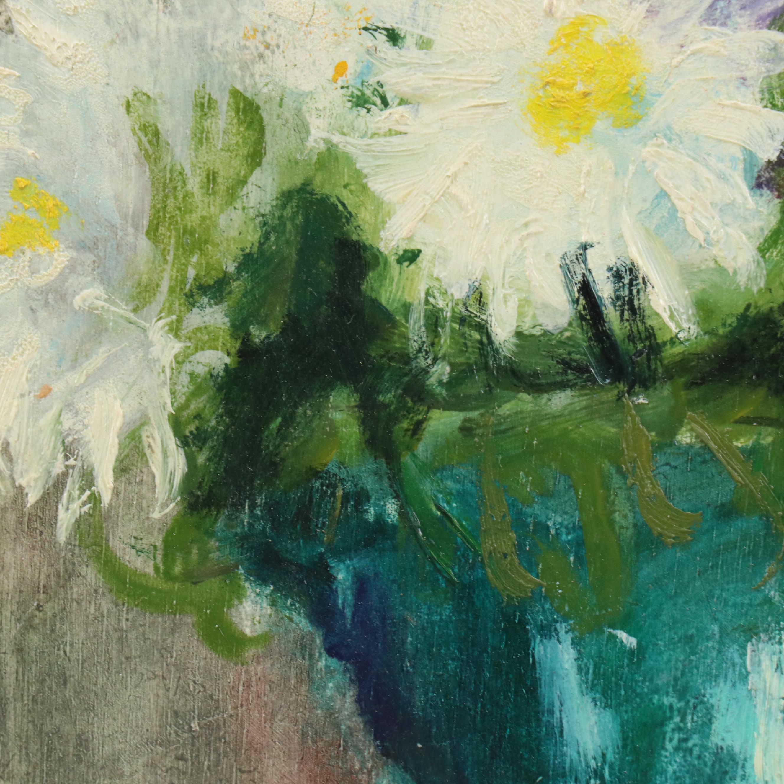 Paul Hubay Still Life Oil Painting of Daisies in Jug, Mid to Late 20th C.