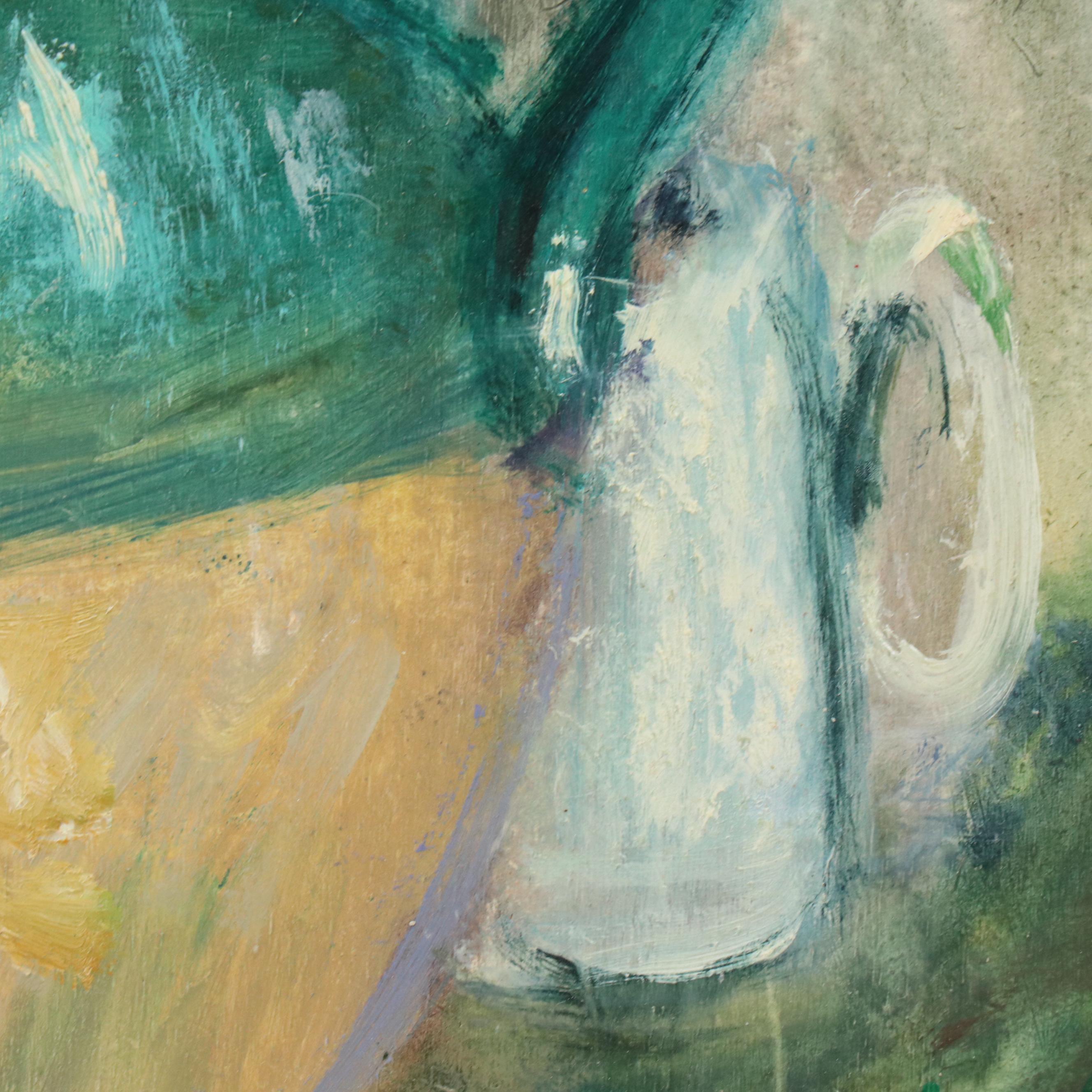 Paul Hubay Still Life Oil Painting of Daisies in Jug, Mid to Late 20th C.