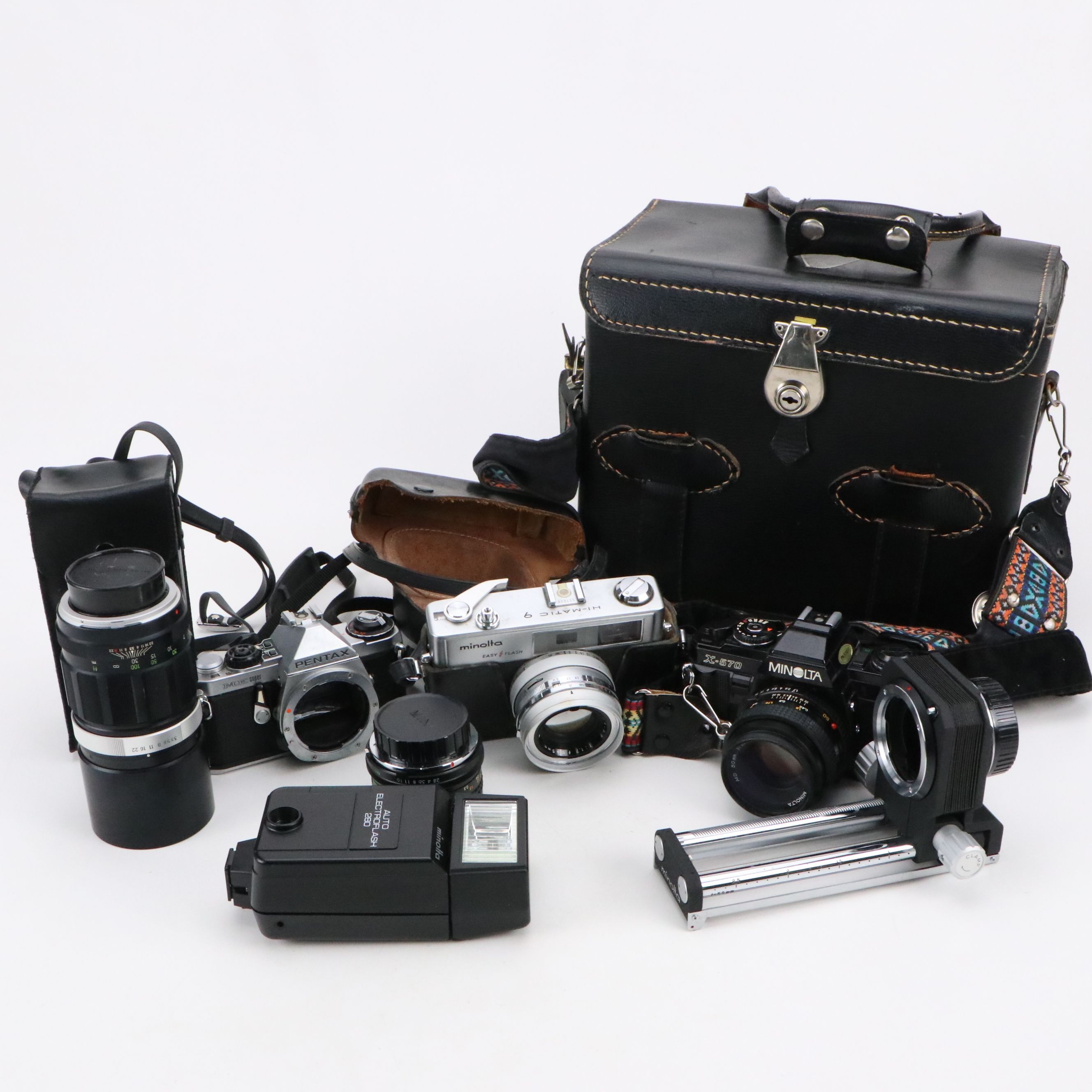 Minolta X-570 35mm Film Camera with Pentax ME Super and Accessories