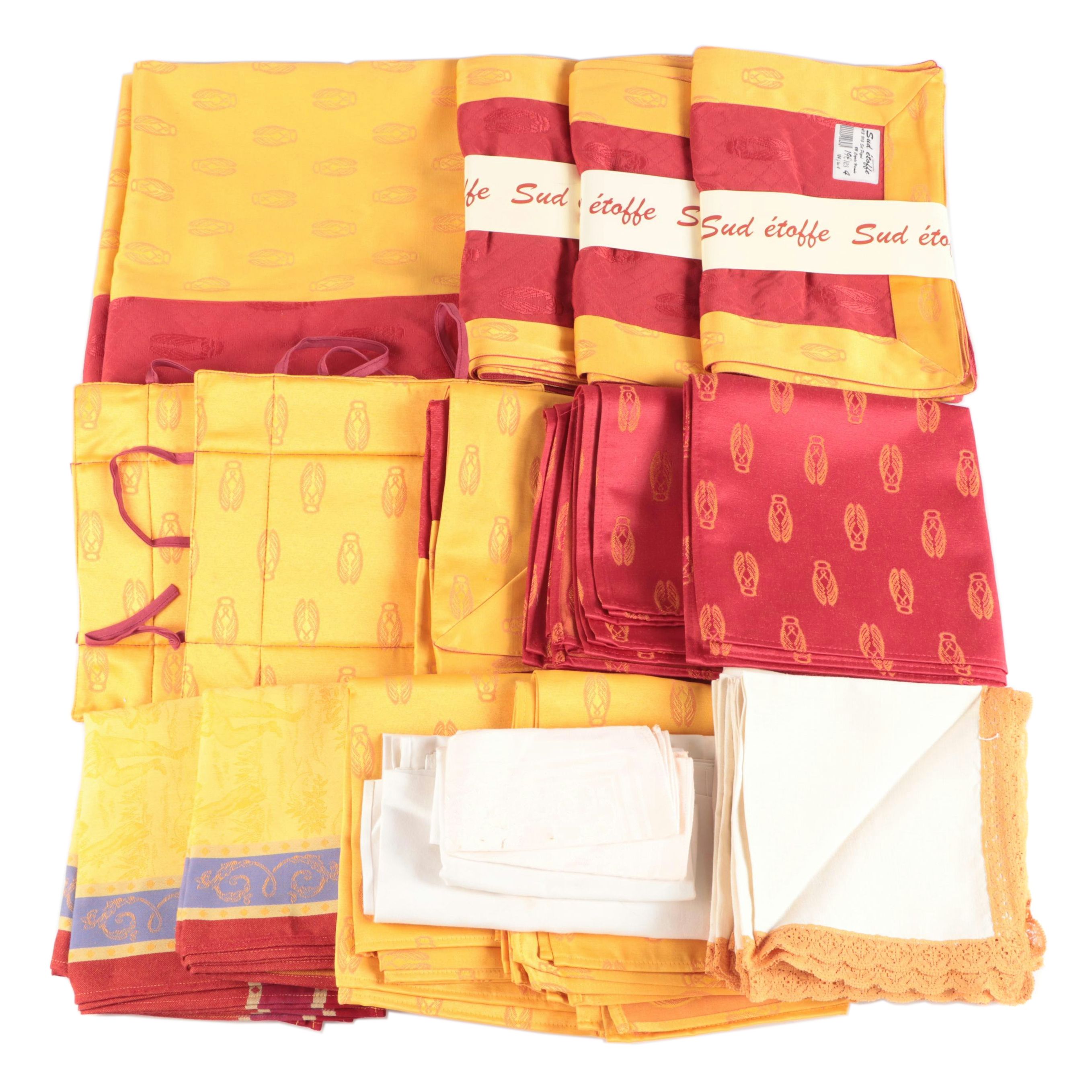 Sud Etoffe Cicada Tablecloth and Place Settings with Other Linen Napkins