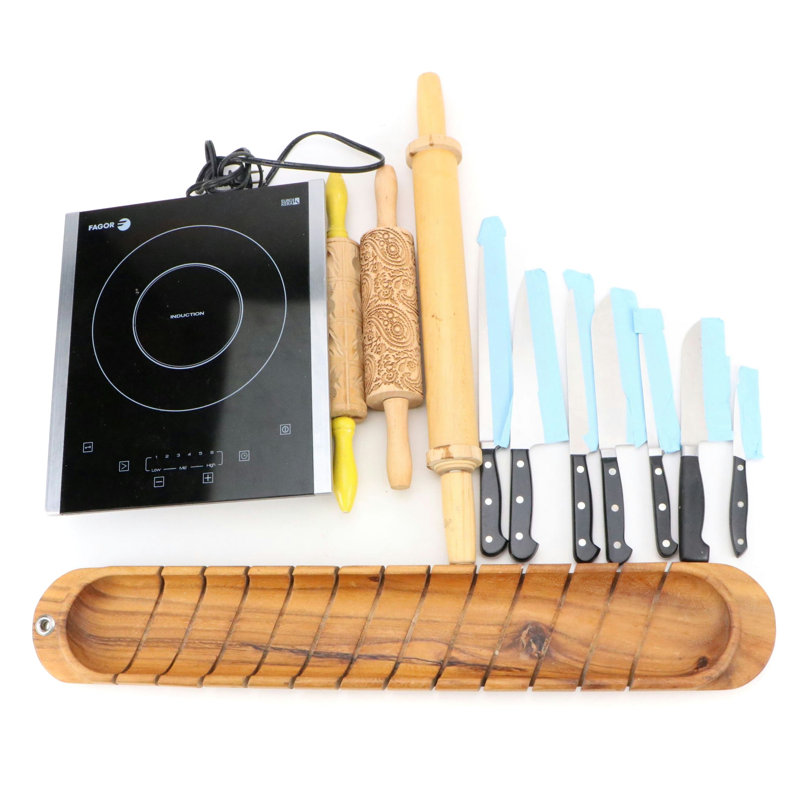 Fagor Portable Induction Cooktop with Knives, Rolling Pins and Baguette Miter