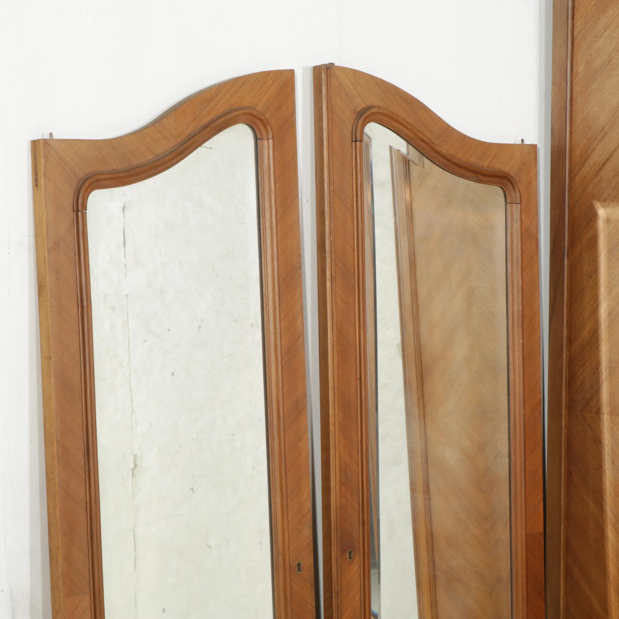 French Provincial Style Walnut Armoire Wardrobe with Mirror Doors