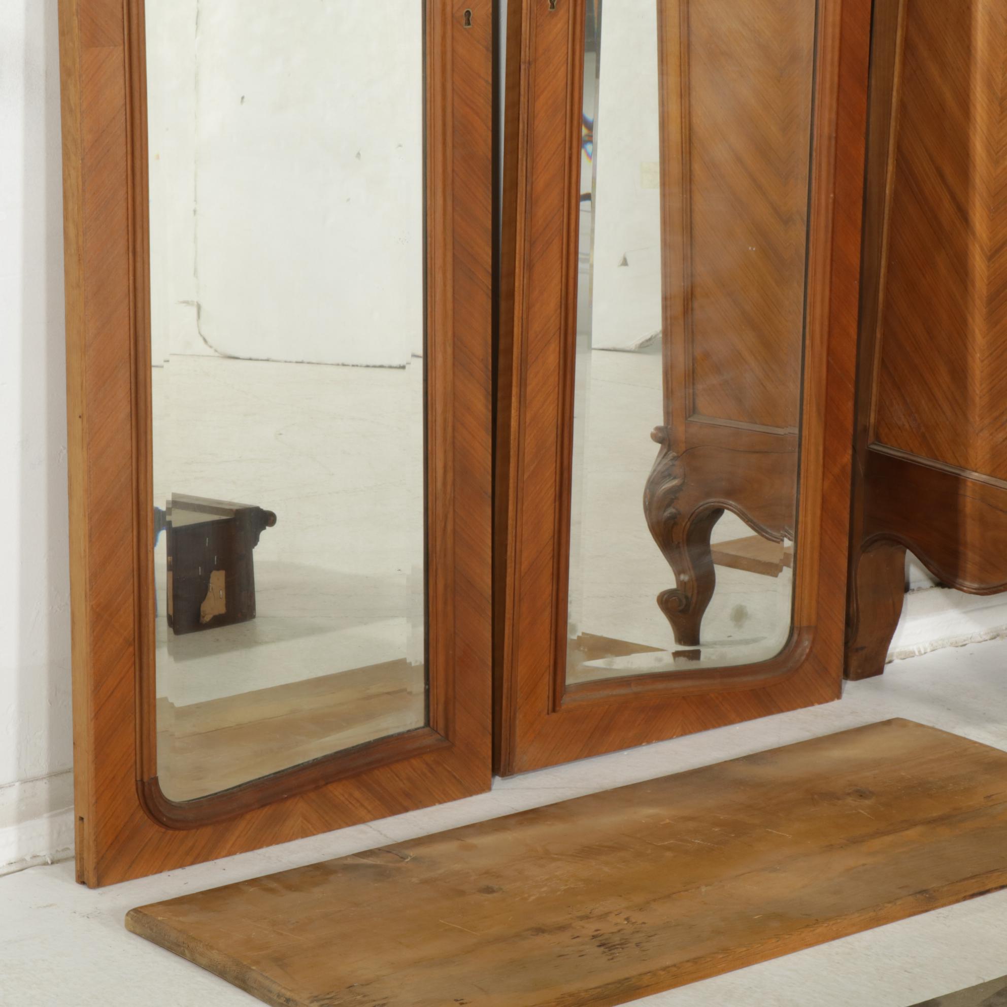 French Provincial Style Walnut Armoire Wardrobe with Mirror Doors