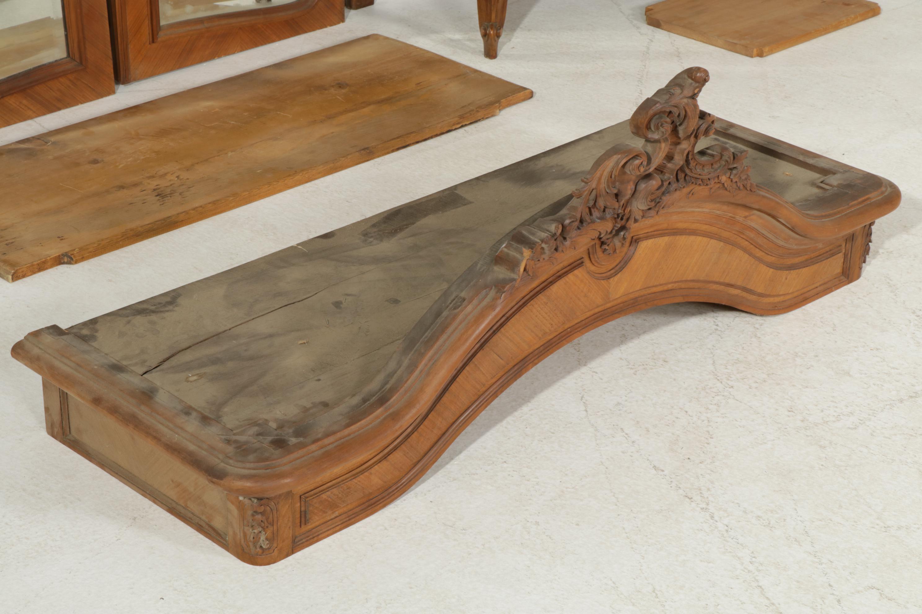 French Provincial Style Walnut Armoire Wardrobe with Mirror Doors