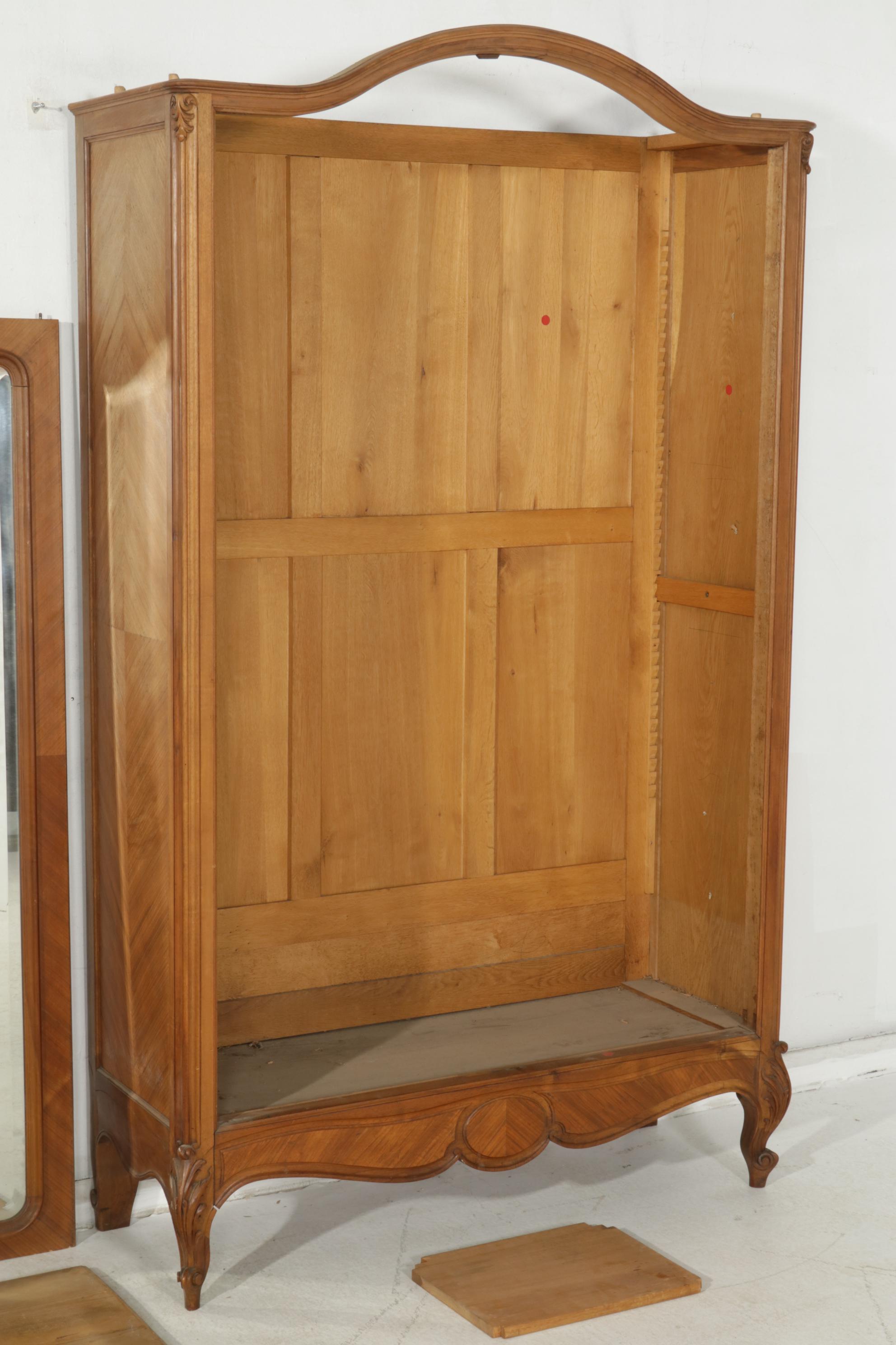 French Provincial Style Walnut Armoire Wardrobe with Mirror Doors