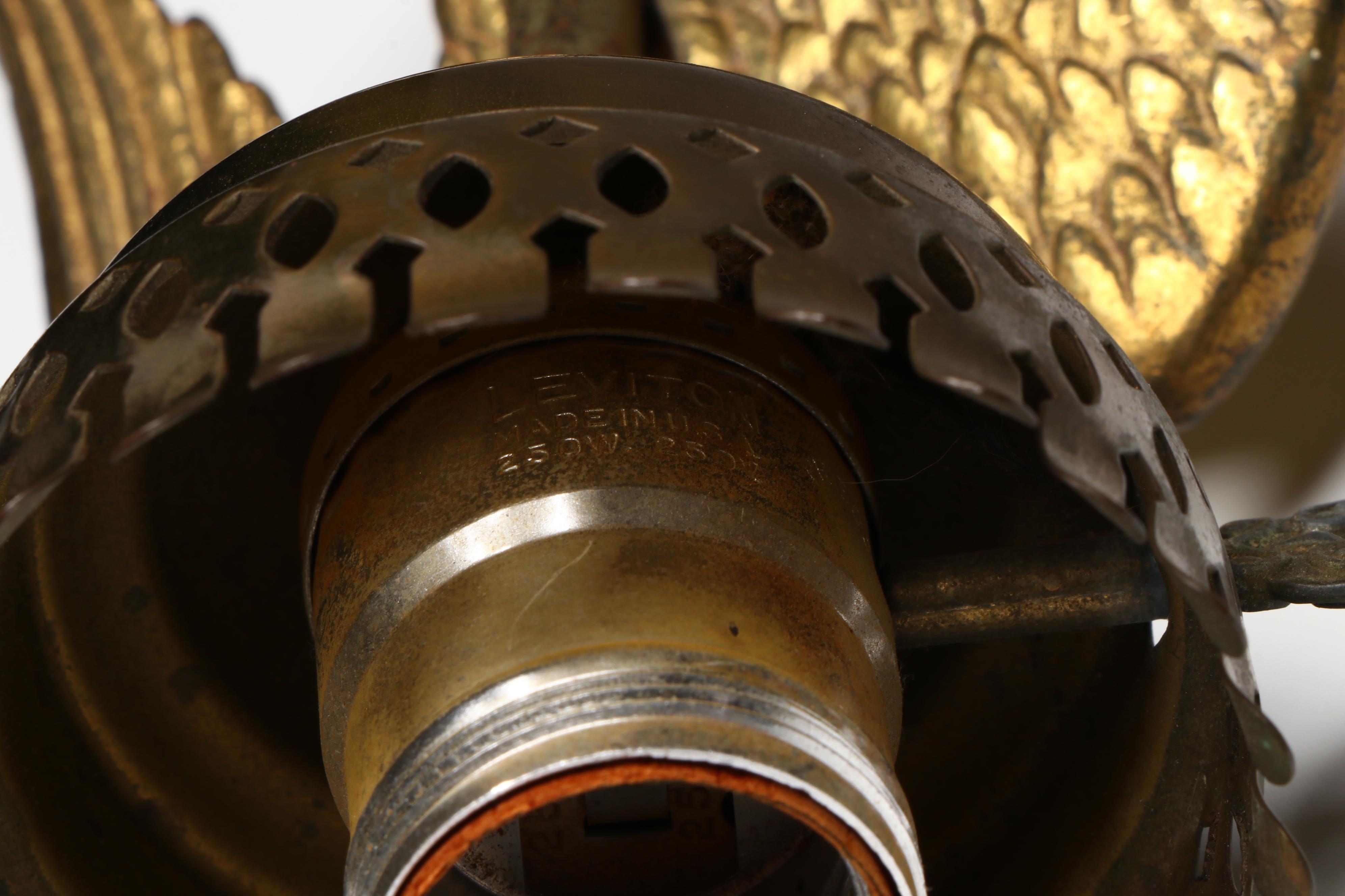 Federal Style China with Brass Eagle Toleware Lamp, Gilt Metal Eagle Wall Décor