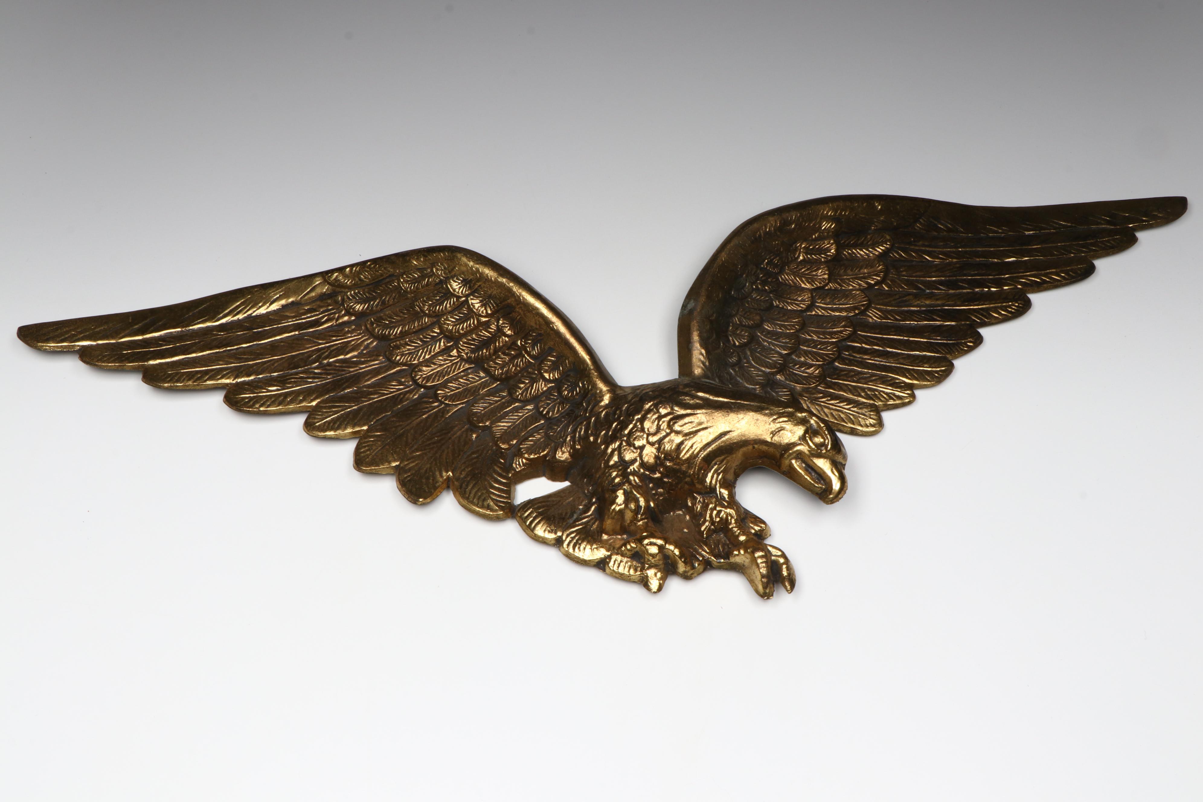 Federal Style China with Brass Eagle Toleware Lamp, Gilt Metal Eagle Wall Décor