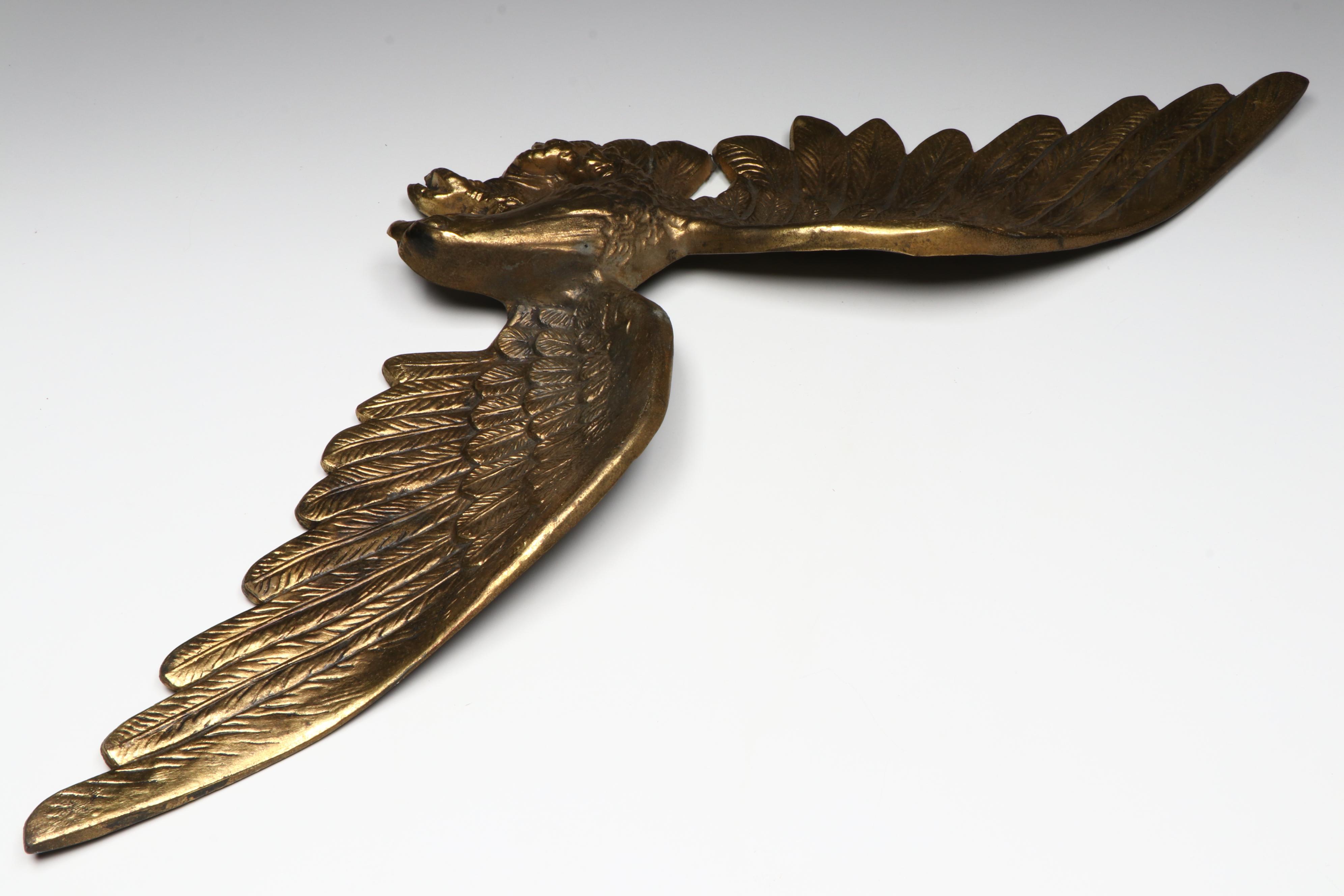 Federal Style China with Brass Eagle Toleware Lamp, Gilt Metal Eagle Wall Décor