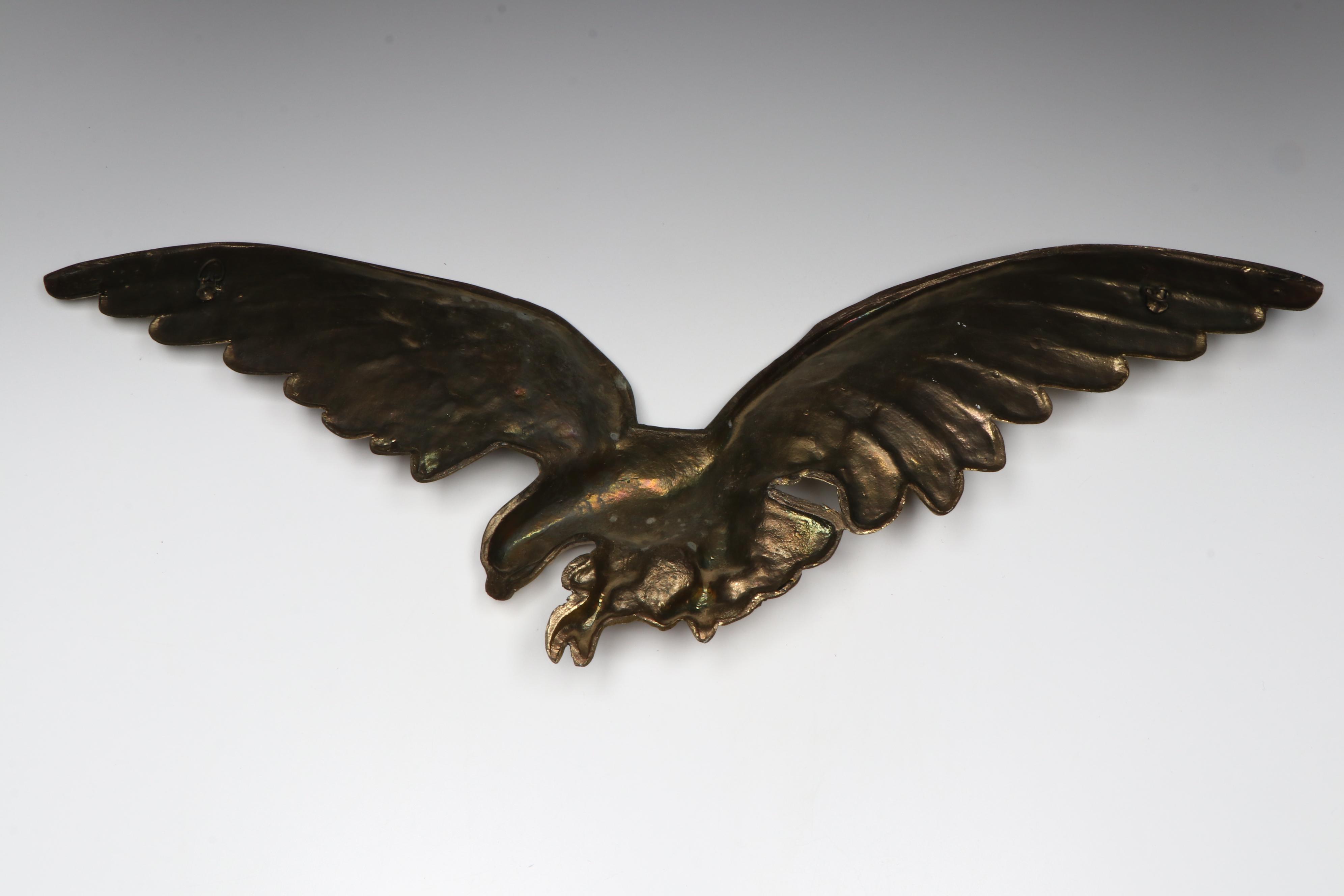 Federal Style China with Brass Eagle Toleware Lamp, Gilt Metal Eagle Wall Décor