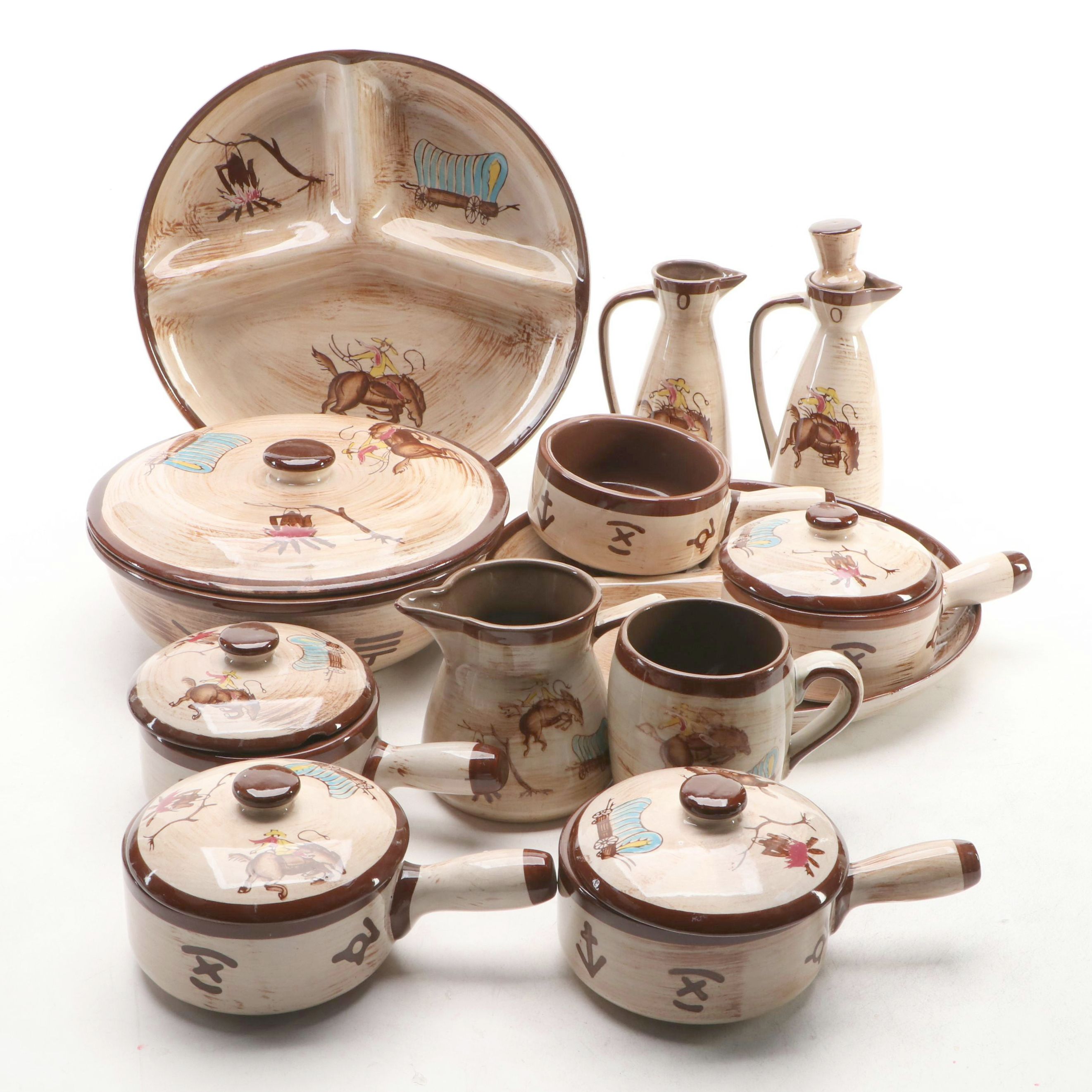 Vintage Western Ceramic Grill Plates and Table Accessories, Mid to Late 20th C.