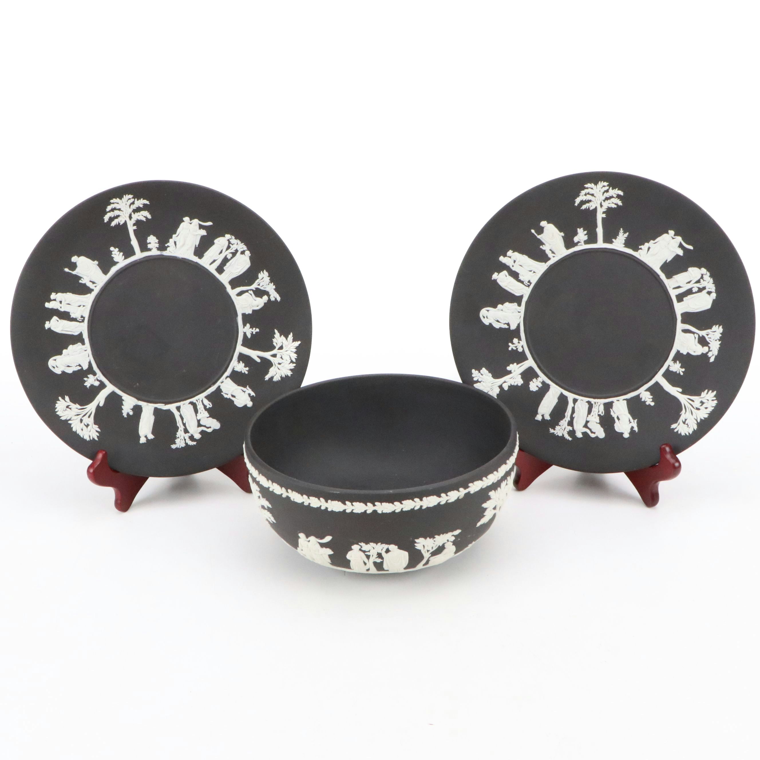 Wedgwood English Black Jasperware Decorative Plates and Bowl