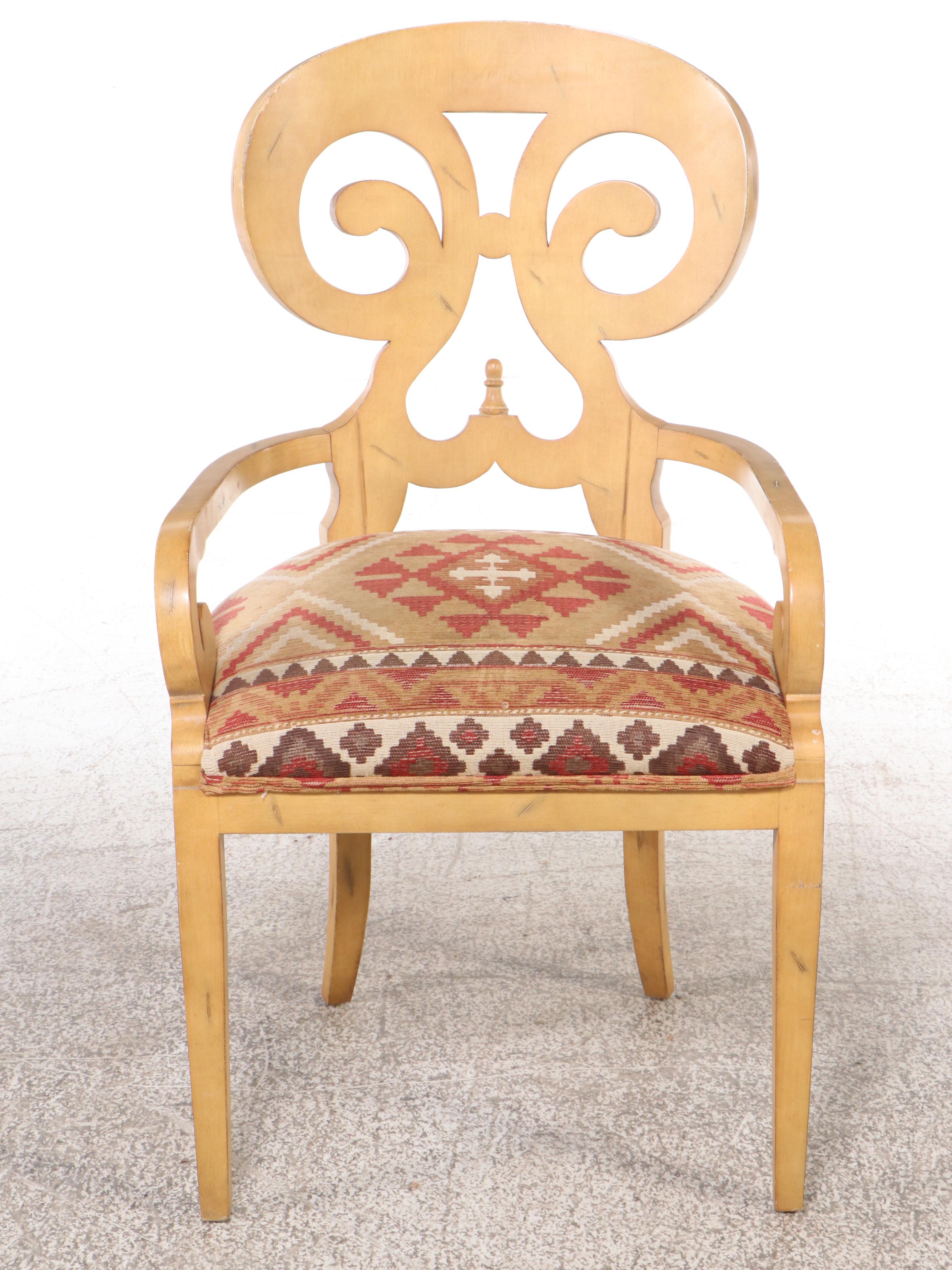 Glass Top Rope Wrapped Pedestal Dining Table with Five Biedermeier Style Chairs