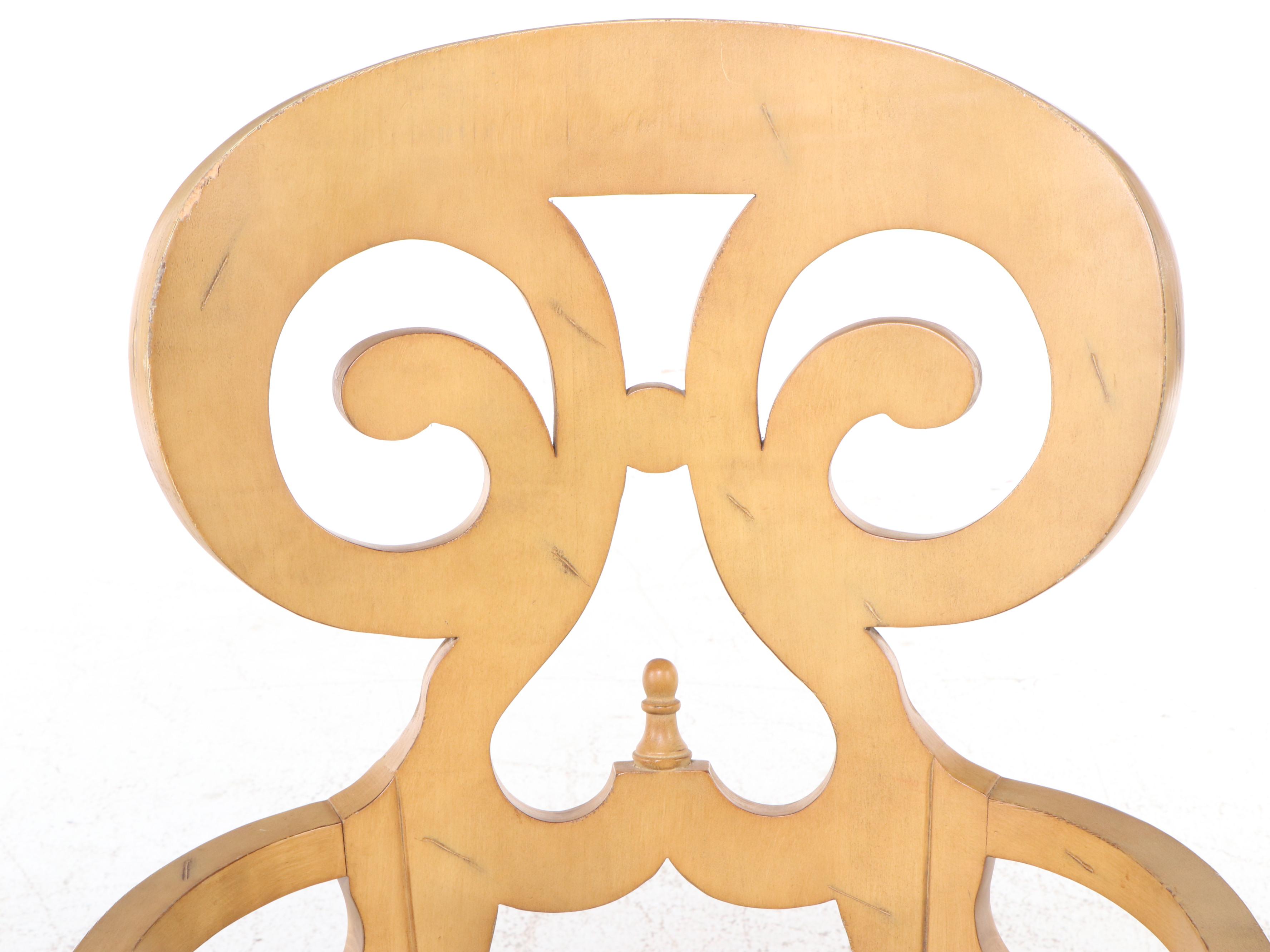 Glass Top Rope Wrapped Pedestal Dining Table with Five Biedermeier Style Chairs