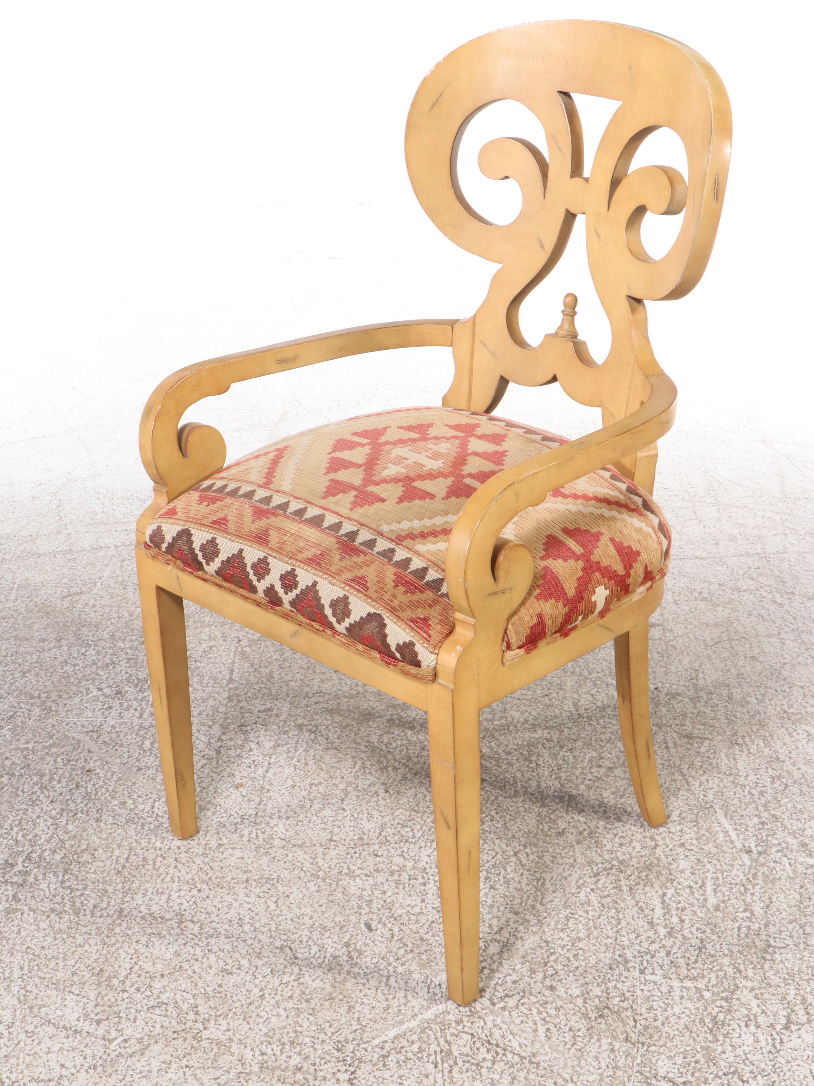 Glass Top Rope Wrapped Pedestal Dining Table with Five Biedermeier Style Chairs