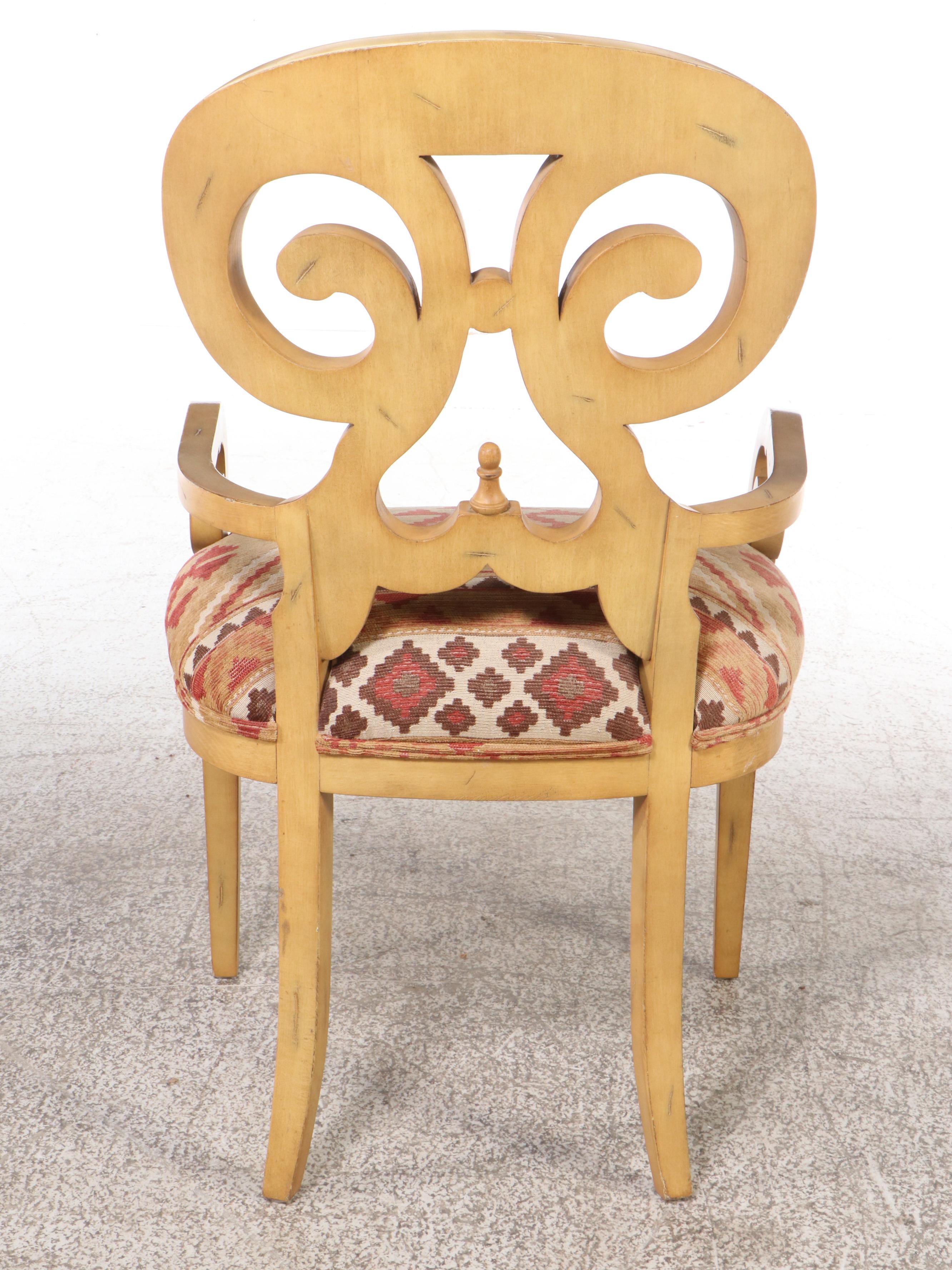 Glass Top Rope Wrapped Pedestal Dining Table with Five Biedermeier Style Chairs