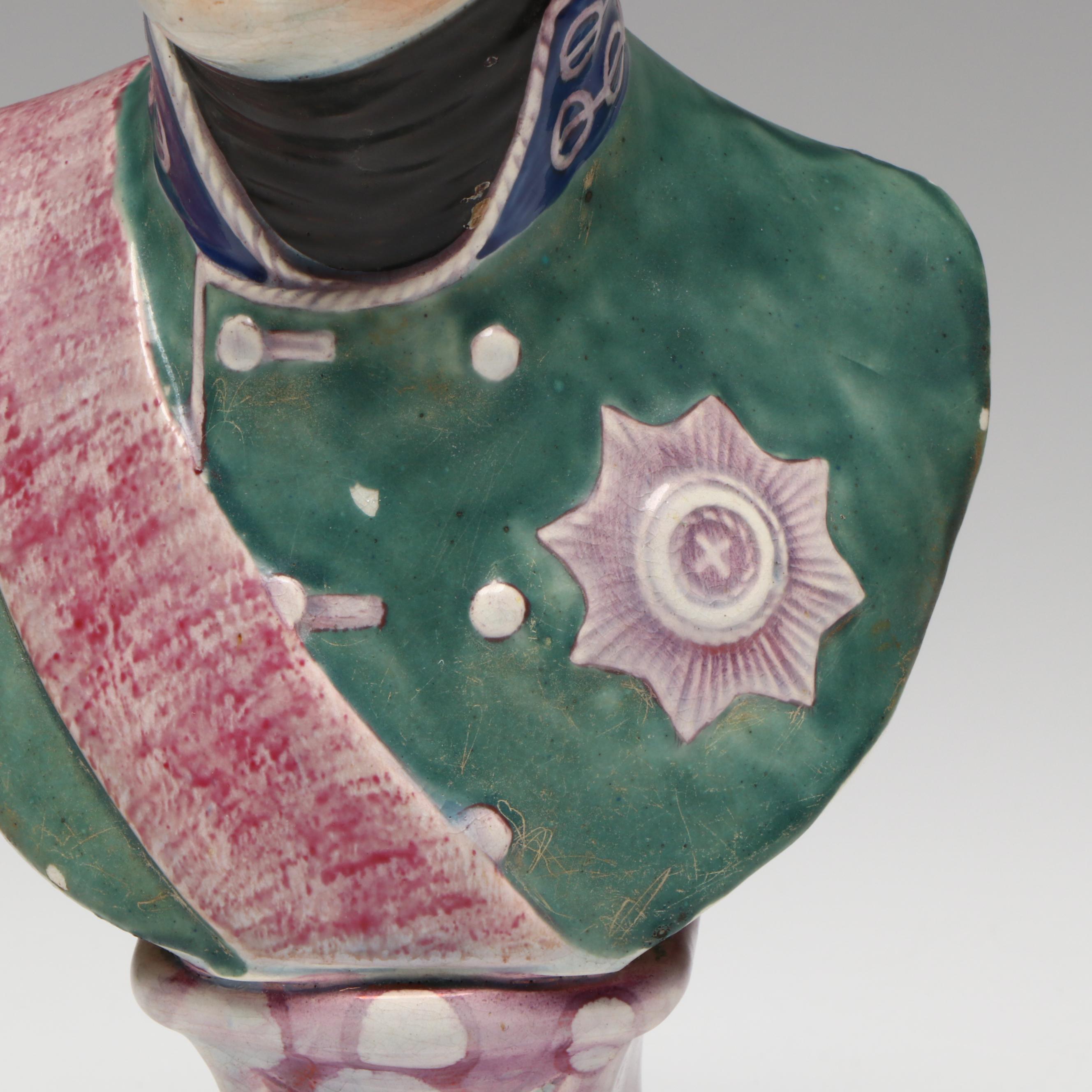 Staffordshire Style Pearlware Bust of Tsar Alexander I, 19th Century