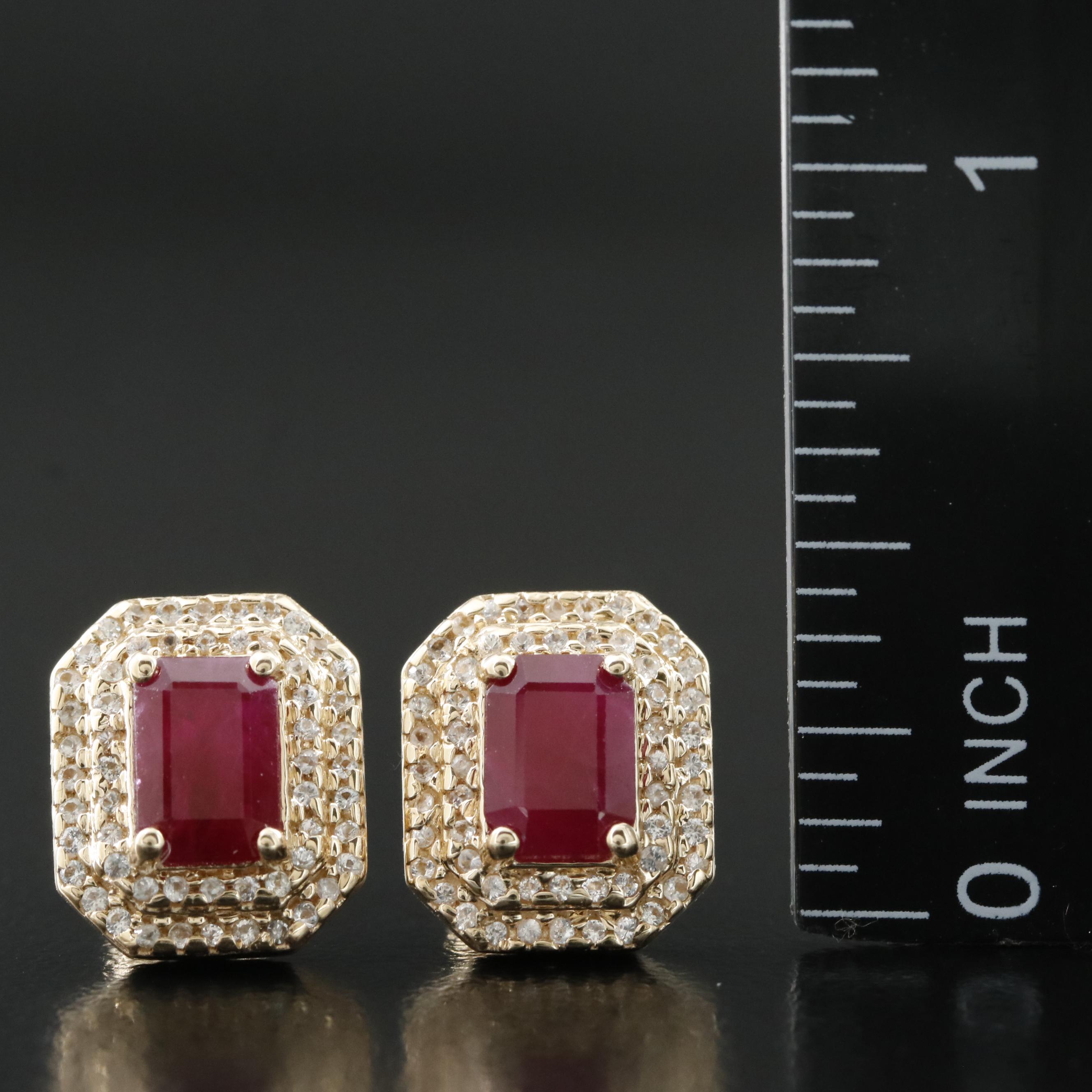 14K Ruby and White Sapphire Earrings