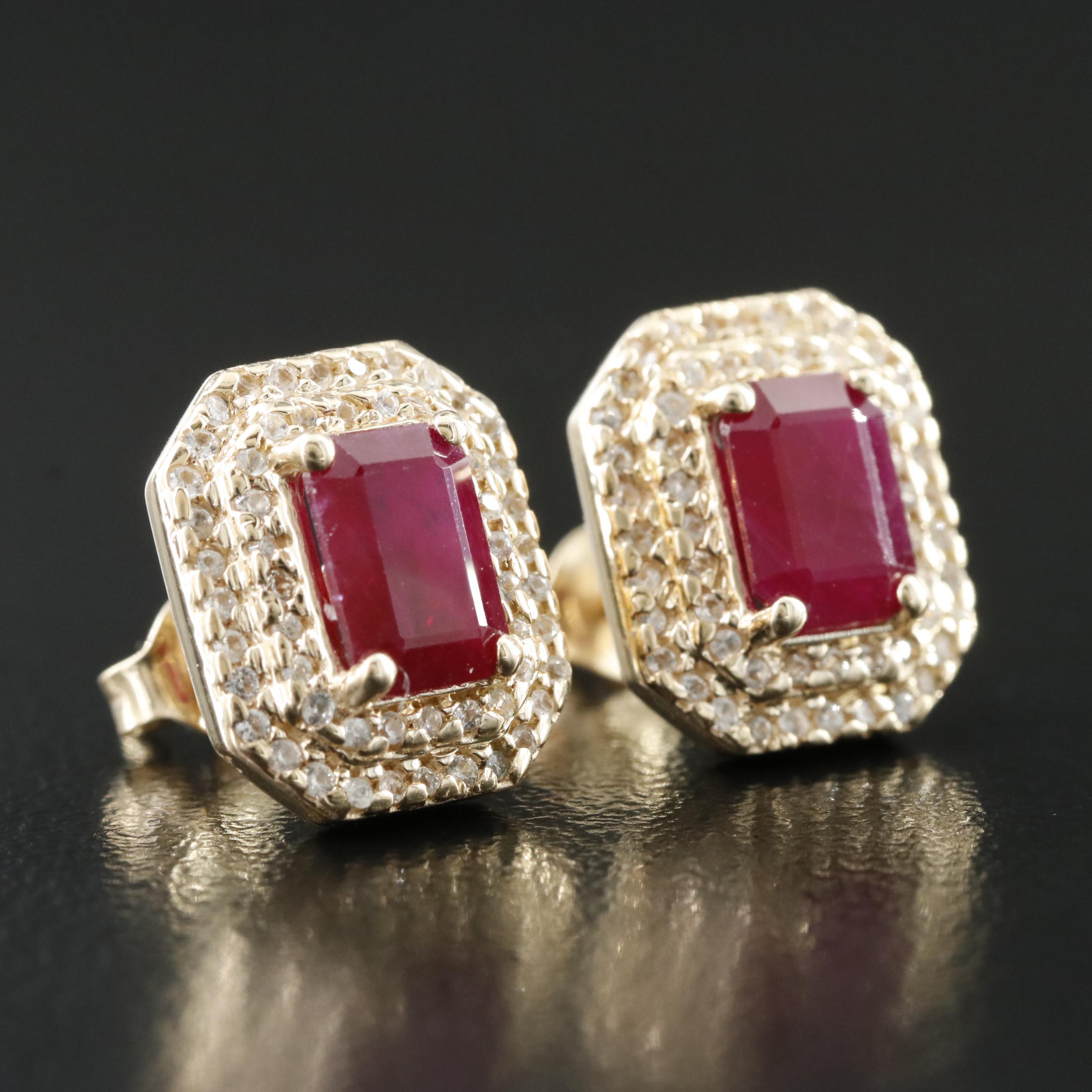 14K Ruby and White Sapphire Earrings