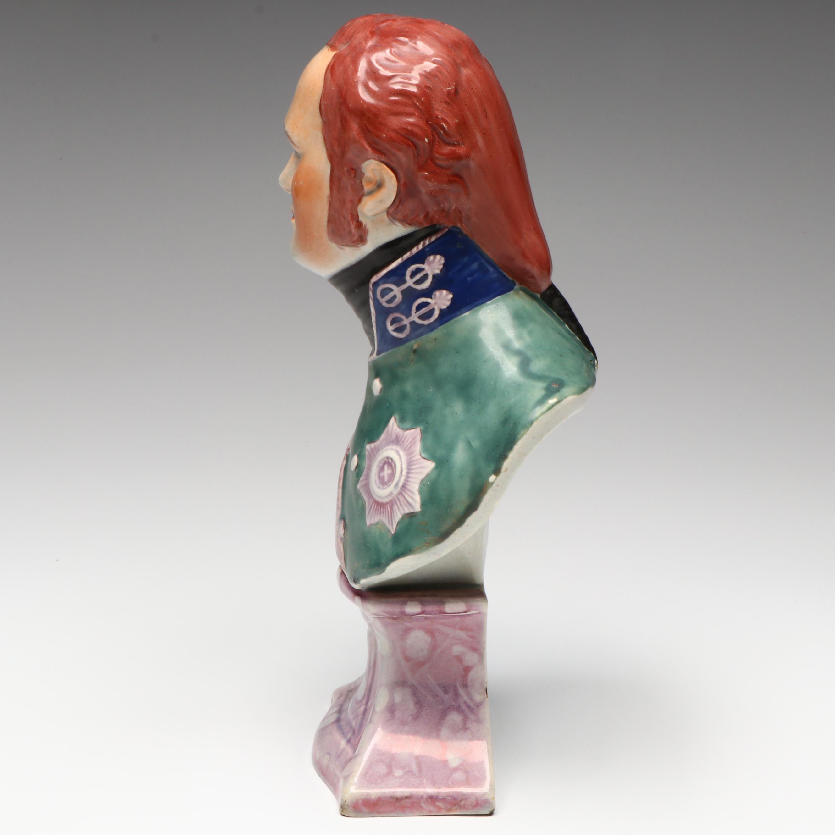 Staffordshire Style Pearlware Bust of Tsar Alexander I, 19th Century