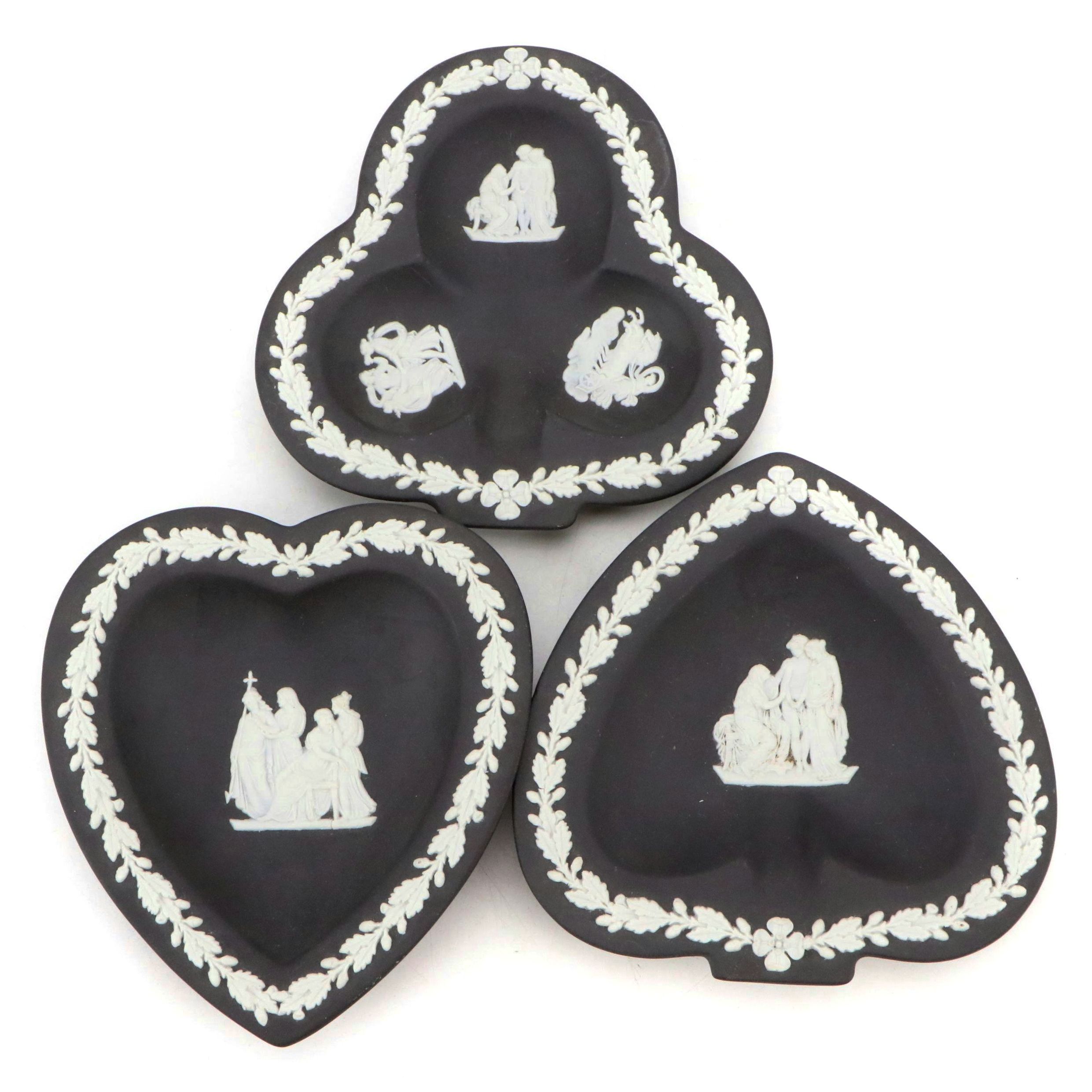 Wedgwood Black Jasperware Heart, Clover and Spade Shaped Dishes